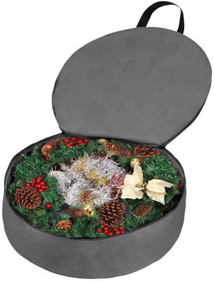 Primode Wreath Storage Bag - Heavy Duty 600D Oxford Polyester Container with Handles | 30" Gray