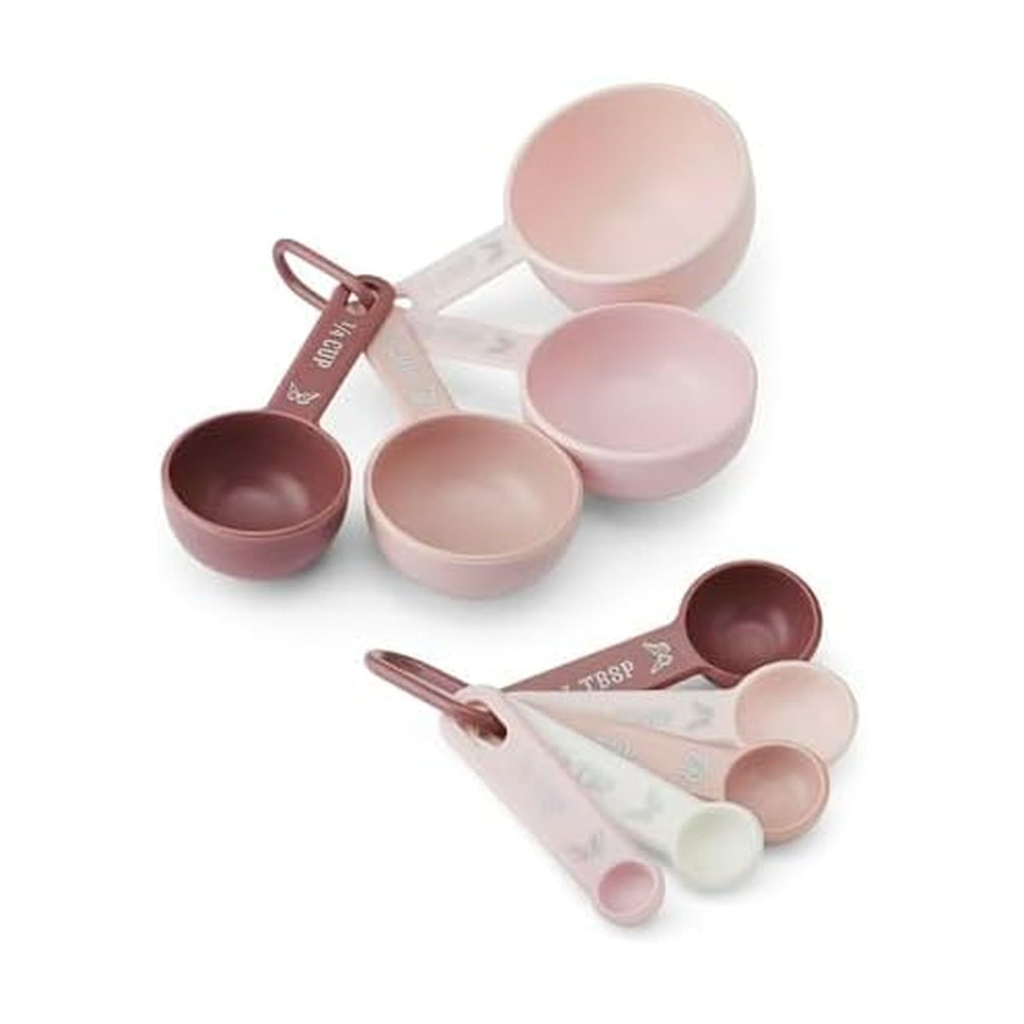 Dolly Parton Measuring Cups and Spoons Set, Pink with Butterfly Accents, Easy-Read Markings, Nesting Design with Ring, 1/4 tsp to 1 Cup, Baking and Cooking Essential, 9 Piece
