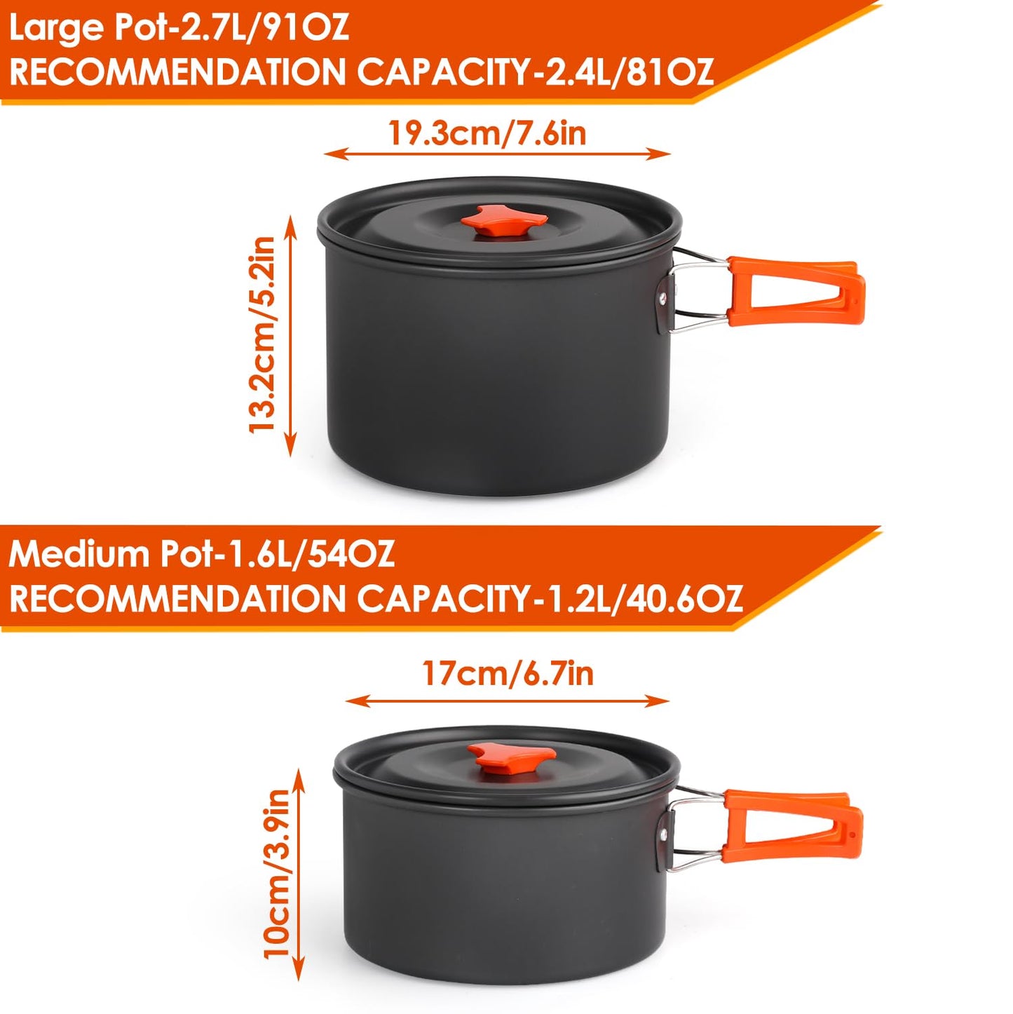 Gutsdoor Camping Cookware Set Lightweight Backpacking Mess Kit, Non-Stick Cooking Equipment Camping Pots and Pans Set with Storage Bag for Outdoor Hiking(16 Piece/Set)