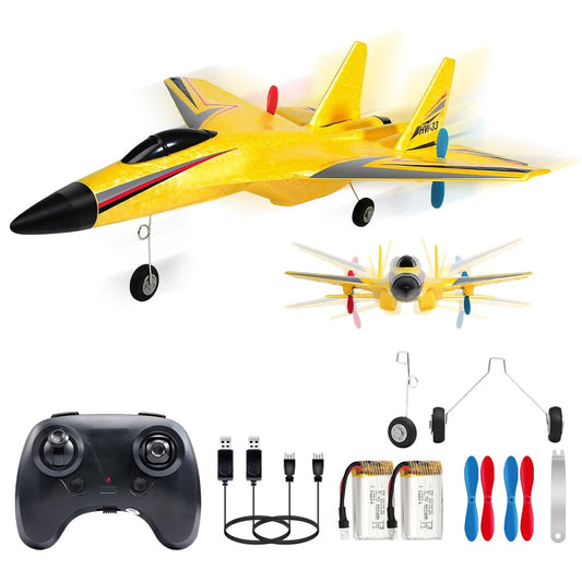 SU-27 RC Airplane,2.4GHz 2 Channel Remote Control Plane with Gyro Night Lights and 2 Batteries, Easy to Fly for Adults, Beginners and Kids Yellow Toy