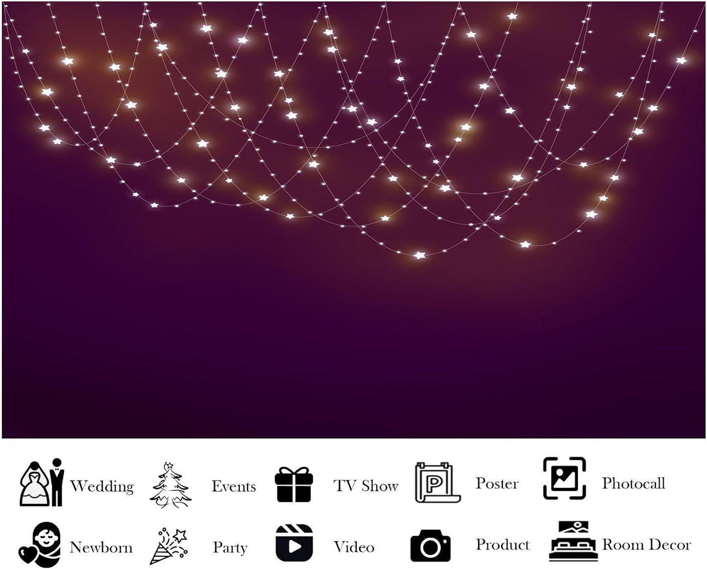 LidyMini 10x8ft Fabric Purple Star String Light Backdrop Dreamy Glowing Night Background Prom Party Decorations Home
