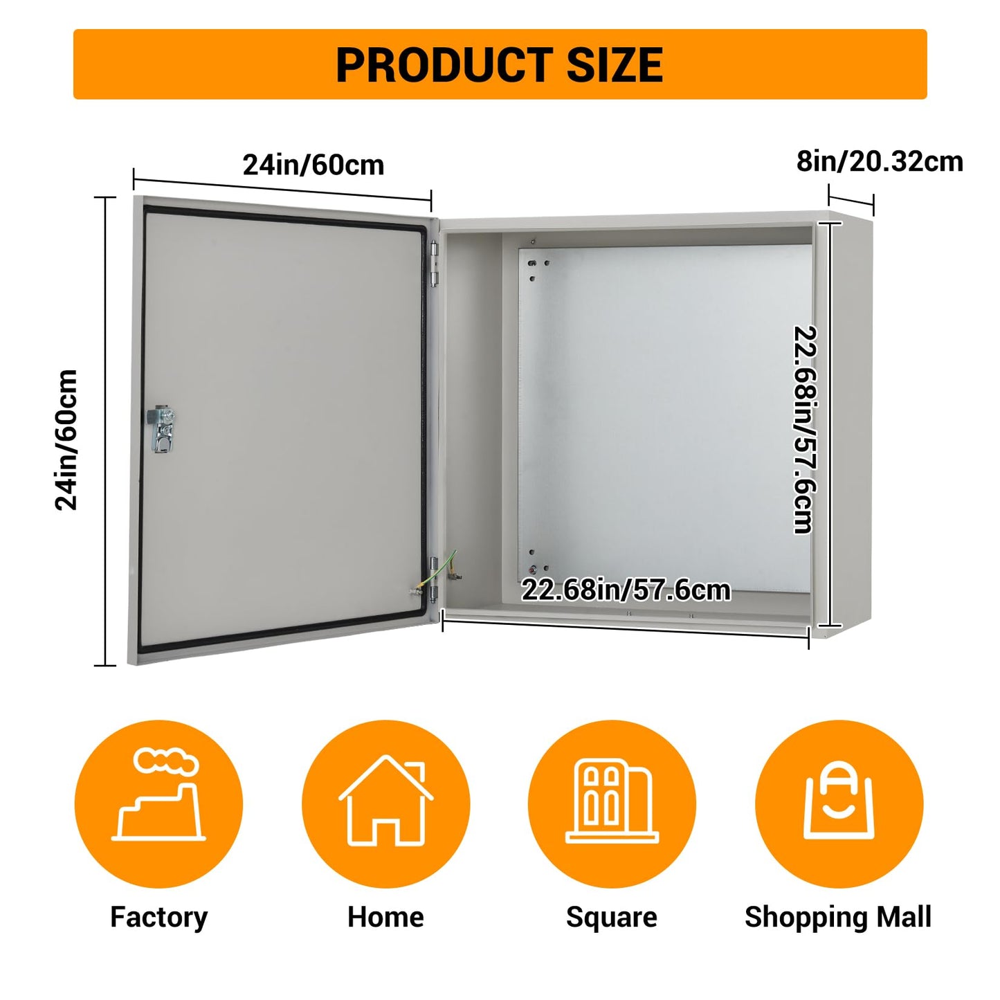 IP67 NEMA 4X Waterproof Electrical Enclosure, Lockable Dustproof Junction Box with Mounting Plate – Heavy Duty Steel Outdoor Indoor Meter & Panel Box for GFCI, Timer, Power Strip, (24"x24"x8")