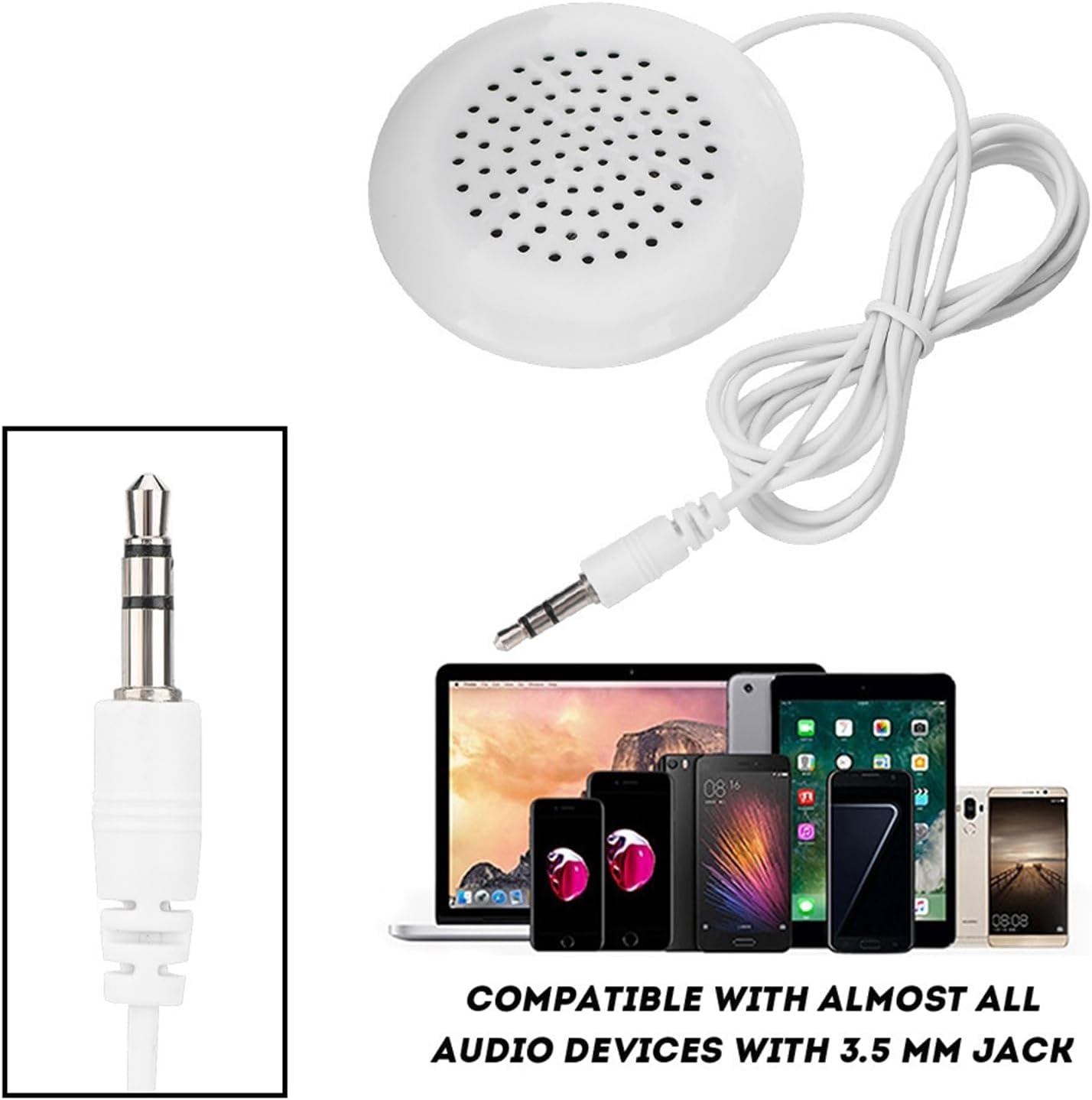 WQAPVHBG 3.5mm 2.4in 0.6in Mp3, Mp4, Portable DIY Pillow Speaker, White Mini Stereo Speaker, Mini Portable Line
