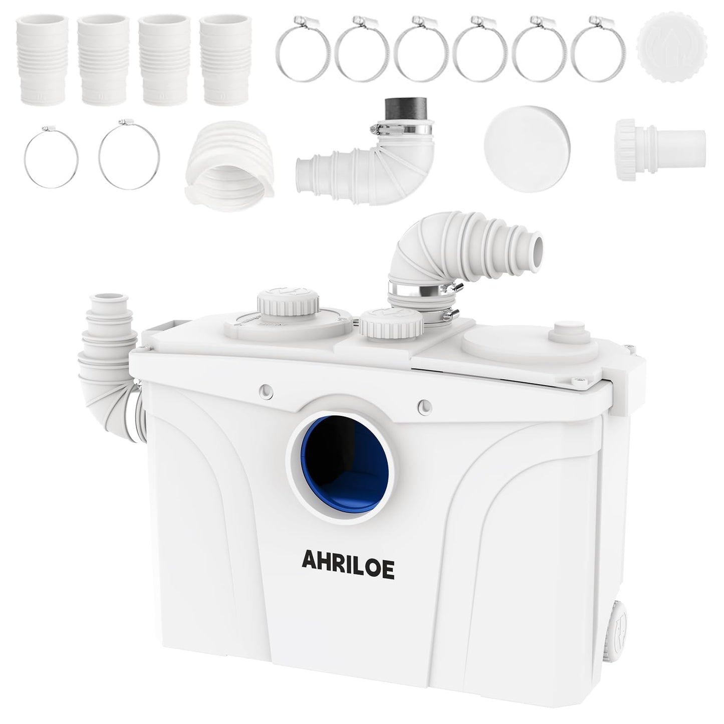 900W Macerator Pump, Macerating Toilet System with 2 Outlets/5 Inlets, Sewage Pump for Basement, Sink, Toilet, Laundry, Kitchen