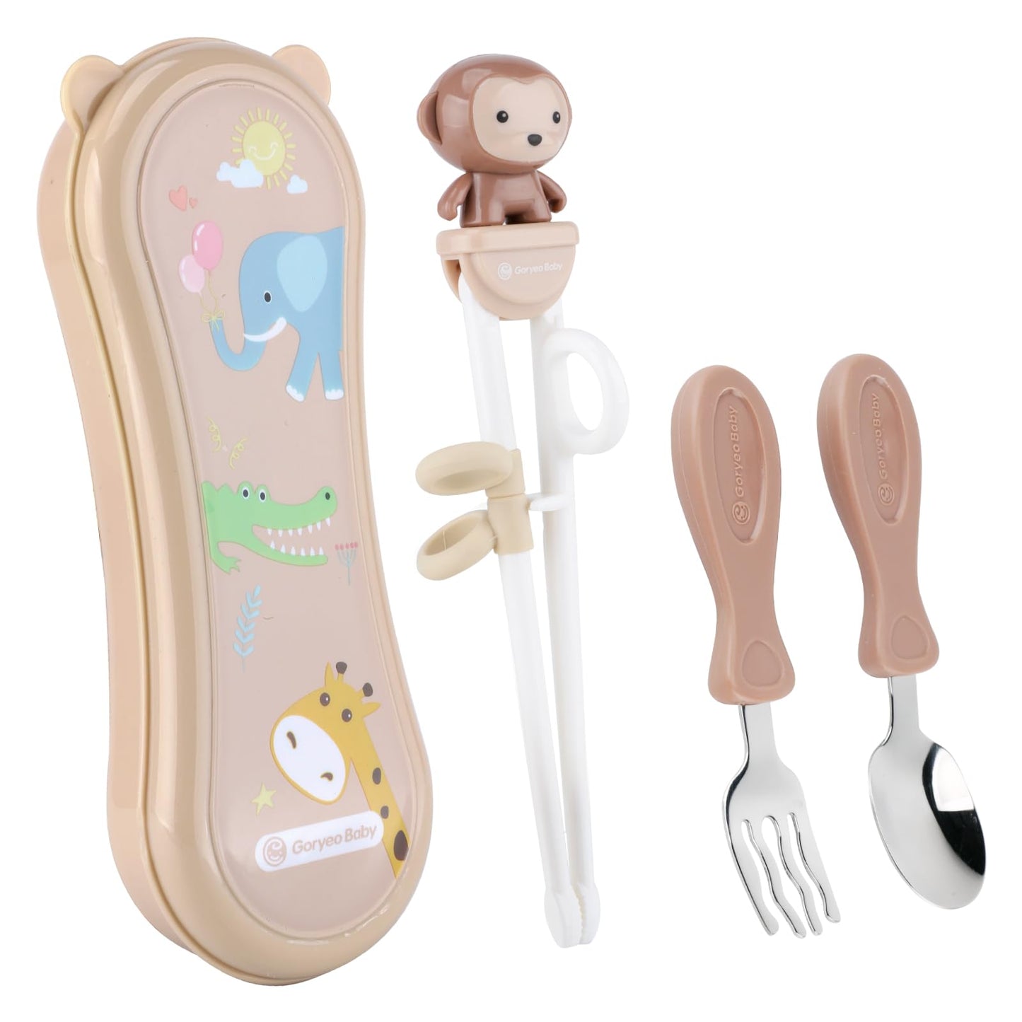 Goryeo Baby Toddler Utensils Stainless Steel Kids Silverware Set with Kids Training Chopsticks and Baby Spoon and Fork for Self Feeding Learning with Case