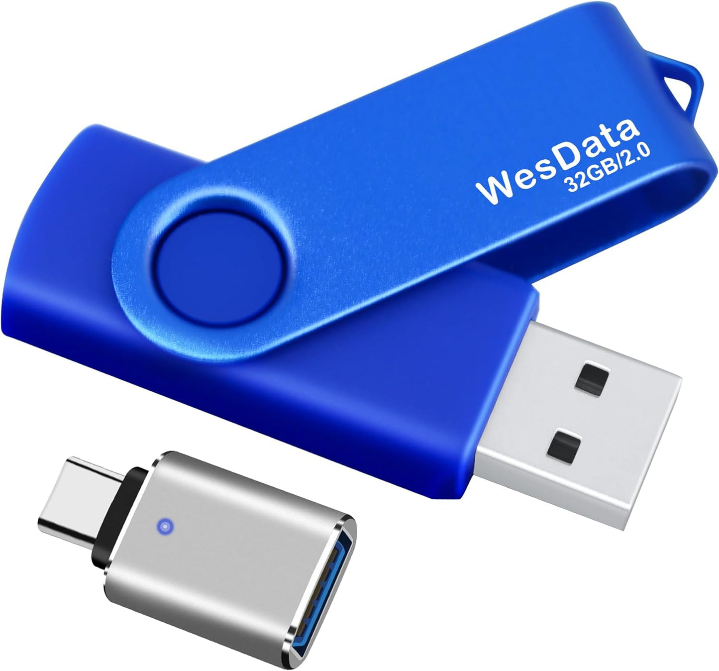 WesData 32GB 2.0 1 USB Flash Drive and USB C Adapter, Thumb Drive USB Memory Stick Jump Drive, Compatible with OTG Type