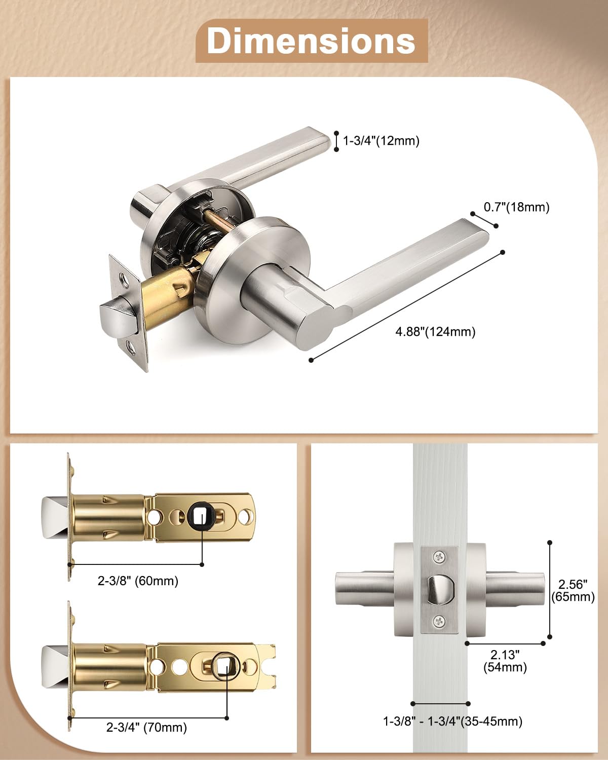 Probrico Keyless Door Lever Handles Passage Interior Locksets Brushed Nickel Finished Hardware 6 Pack