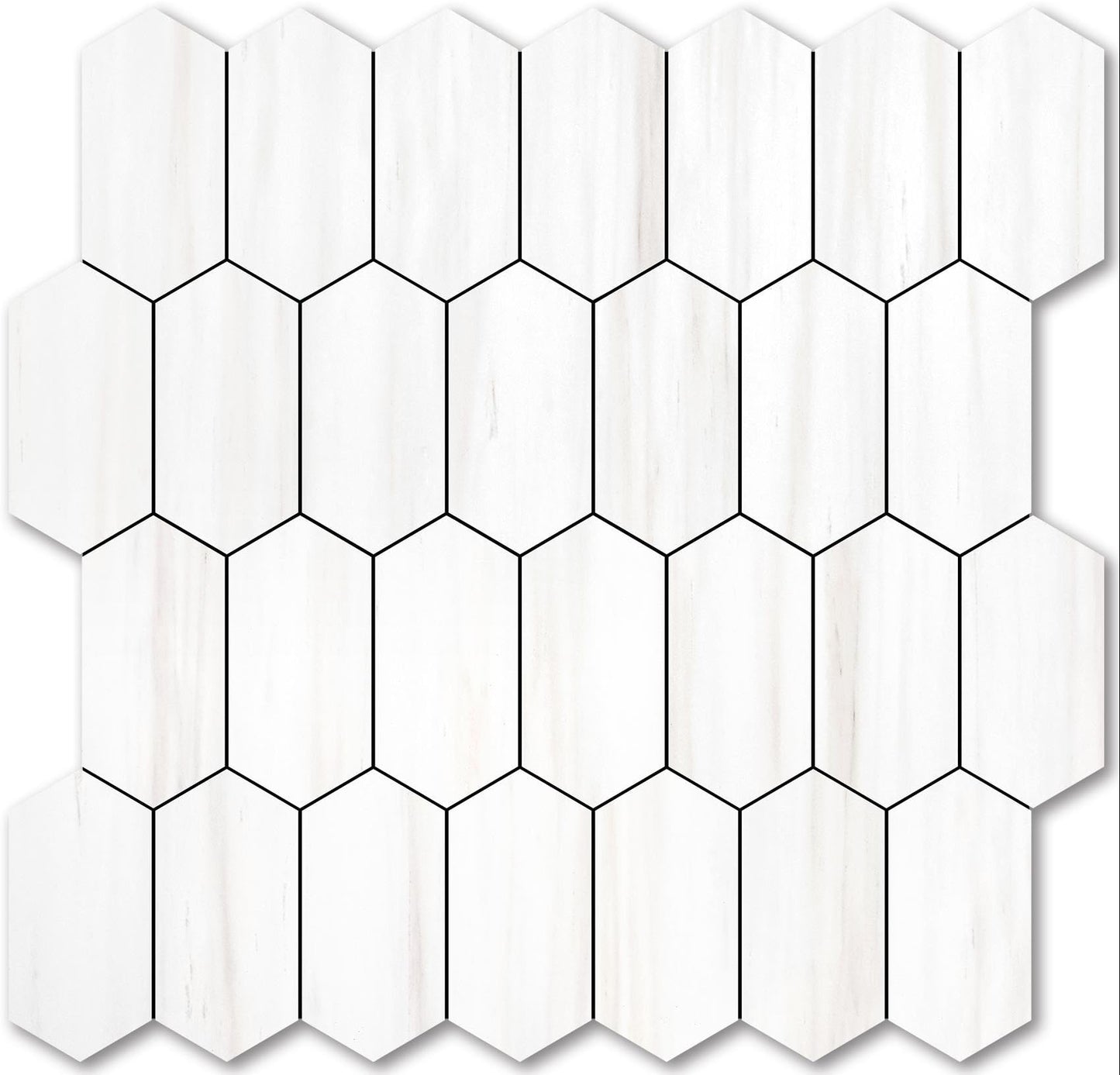 Vamos Tile Long Hexagon Peel and Stick Backsplash Tile - 10 Sheets Stick on Backsplash for Kitchen and Bathroom 12.4 x 12 Inch Dolomite Marble Look PVC Self Adhesive Mosaic Wall Tiles