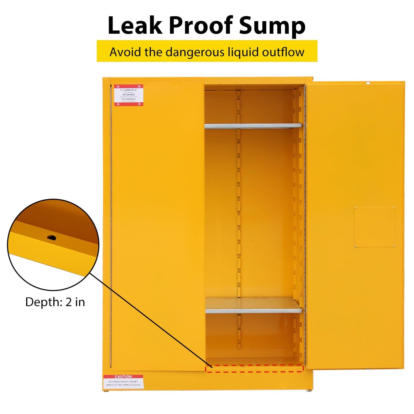 ExploreHorizon 45 Gal Flammable Safety Cabinet, 43" x 18" x 65" Galvanized Steel Flammable Liquid Storage Cabinet with 2 Adjustable Shelves 2 Manual Doors for Industrial Use, Yellow