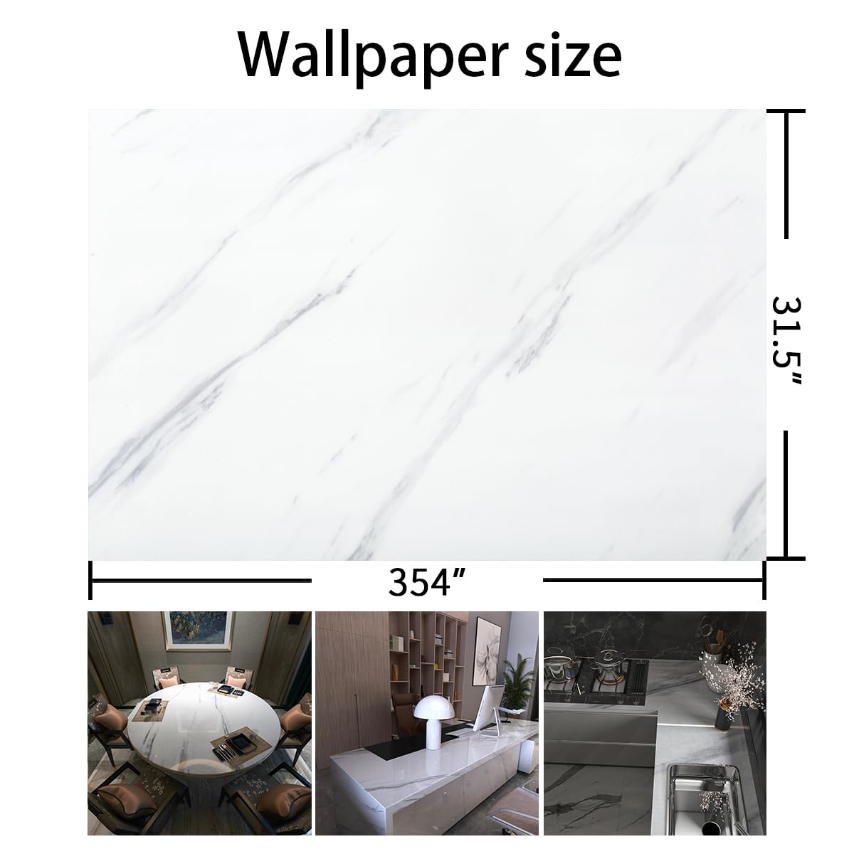 Large White Marble Granite Wallpaper Peel Stick Thicken 31.5x354inch Waterproof Furniture Sticker Self-Adhesive Contact Paper Marble Vinyl Wrap for Countertop Fireplace Backsplash DIY Wall Sticker
