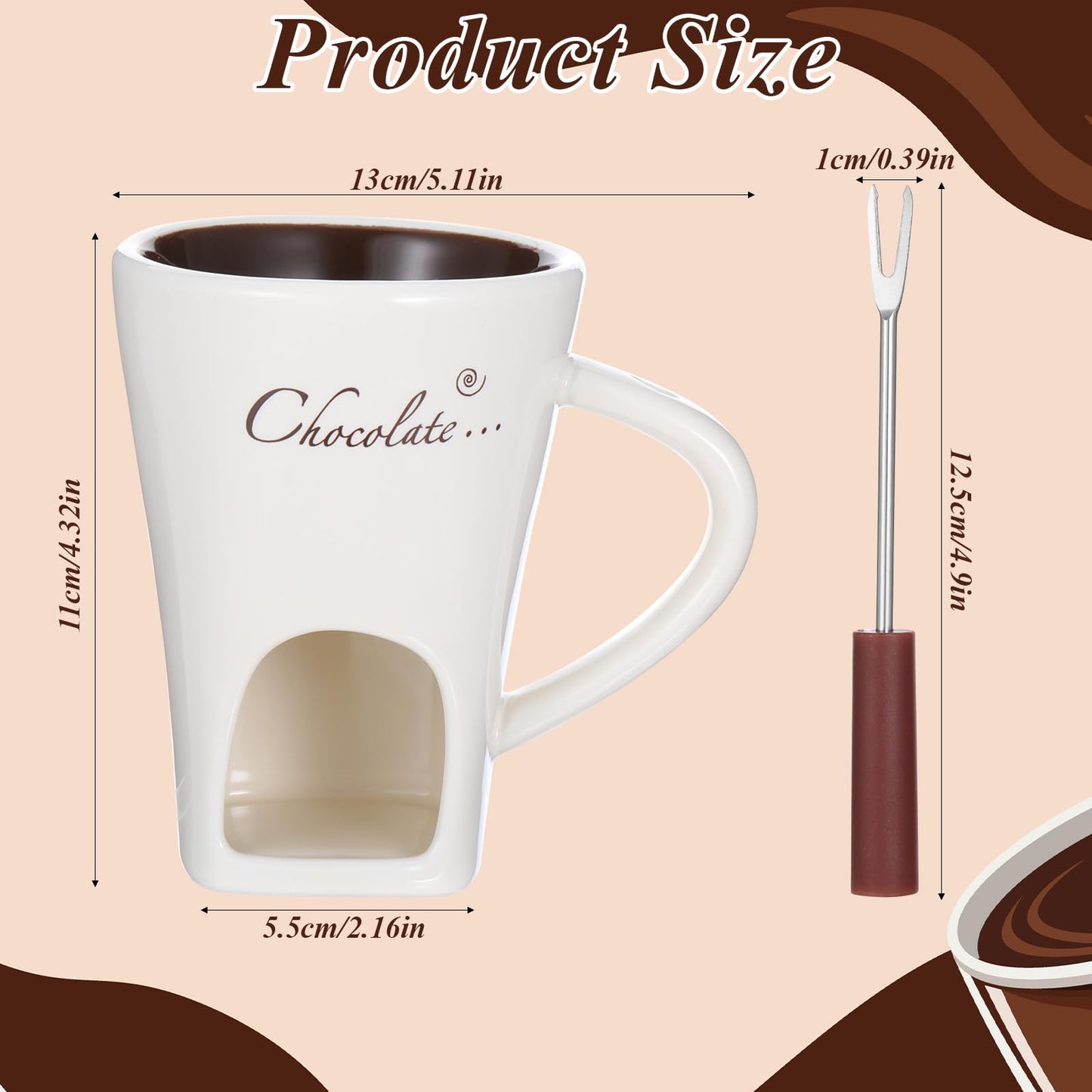 IMengjbang 2 Pack Ceramic Chocolate Fondue Mugs with 2 Forks, White Personal Fondue Mugs Melting Pot for Cheese Caramel Butter Suitable for Date Night Birthday Wedding Gifts