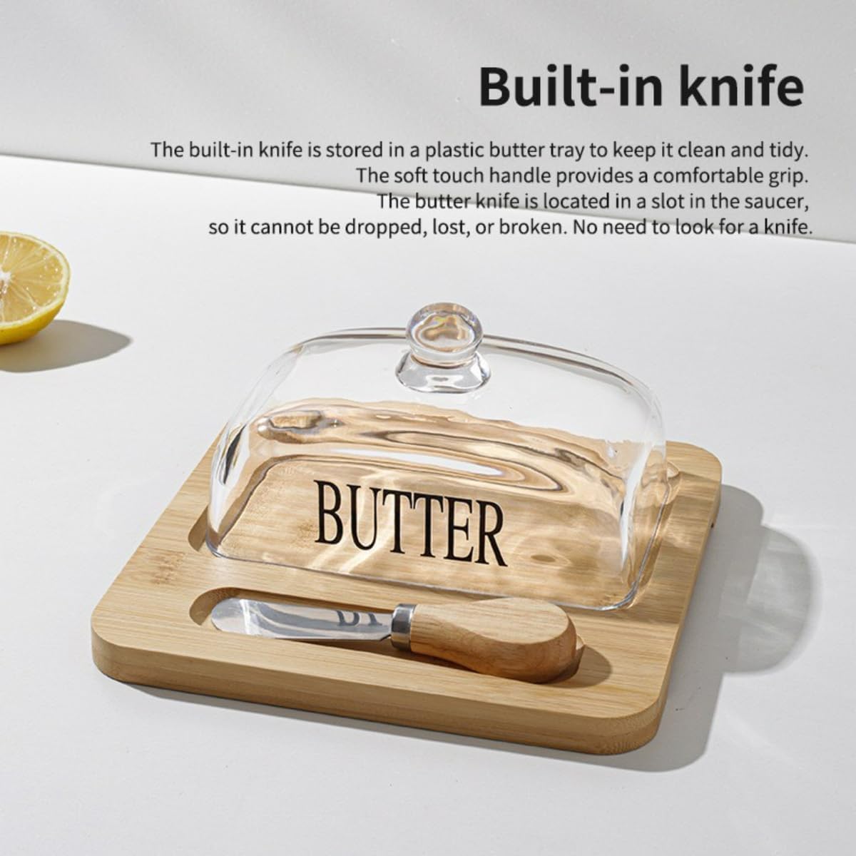 New Butter Tray with Lid Cheese and Dessert Serving Platter Bread Board for Kitchen Storage and Elegant Presentation (Log color(Tray+Cover+Knife))