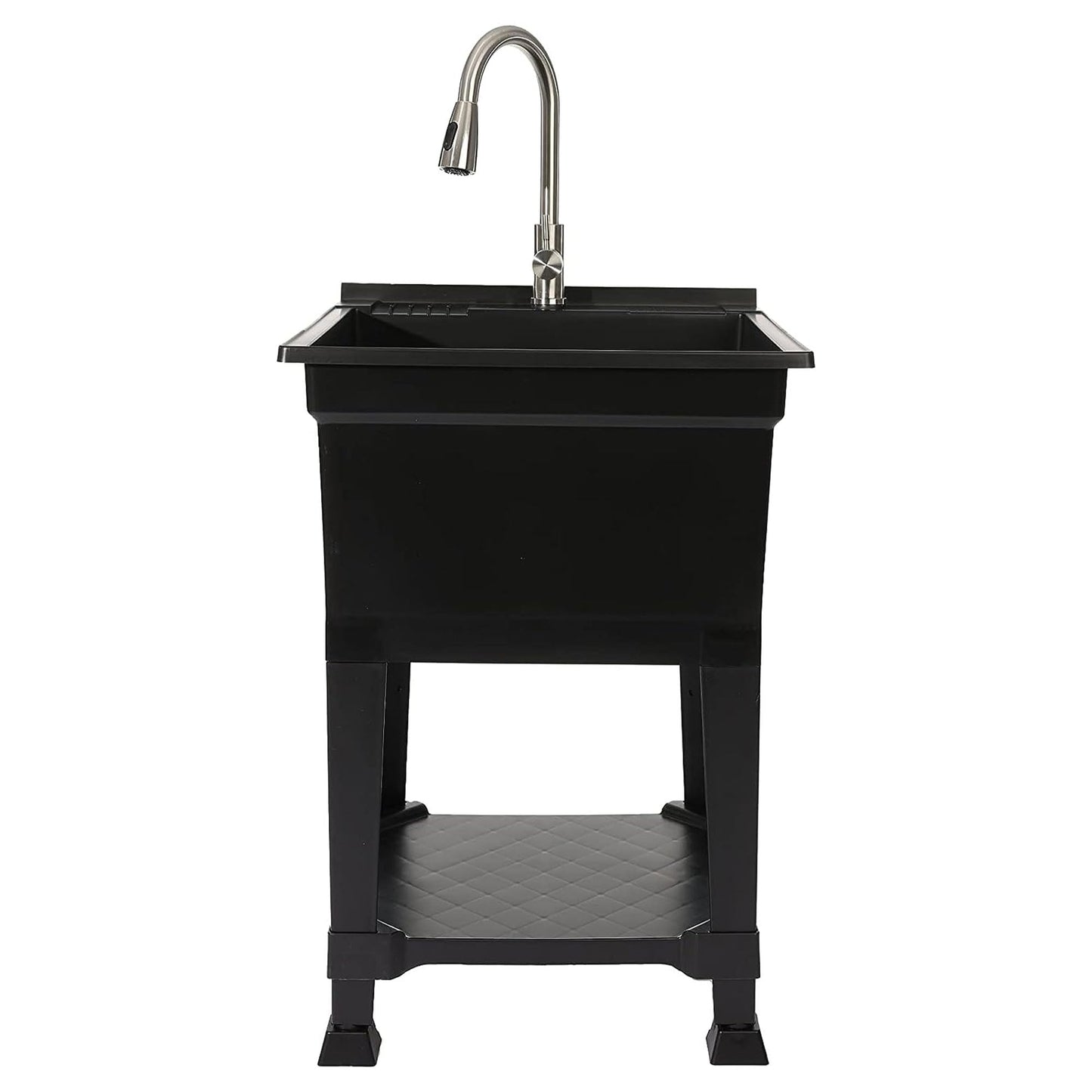 UTILITYSINKS Freestanding Utility Tub Sink with Quick Connect Drain, 24 x 24", Black - Portable and Compact Sink with Faucet for Outdoor Kitchen, Laundry Room, Garage, and Basement