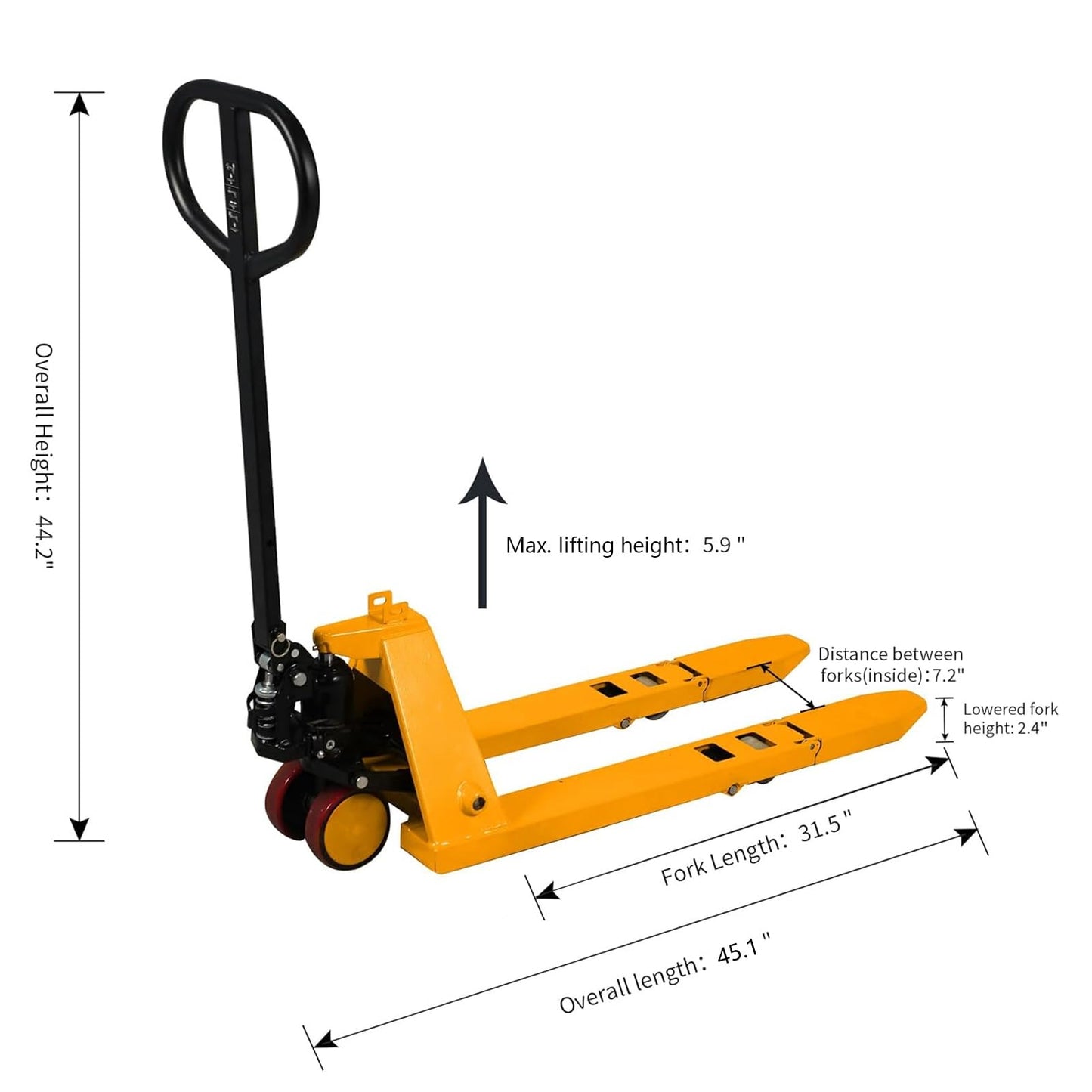 Apollo Foldable Pallet Truck, Narrow Pallet Jack, Mini Size Foldable Forks and Handle 2200Lbs Capacity 31.5"x15" Forks, 15" Overall Width