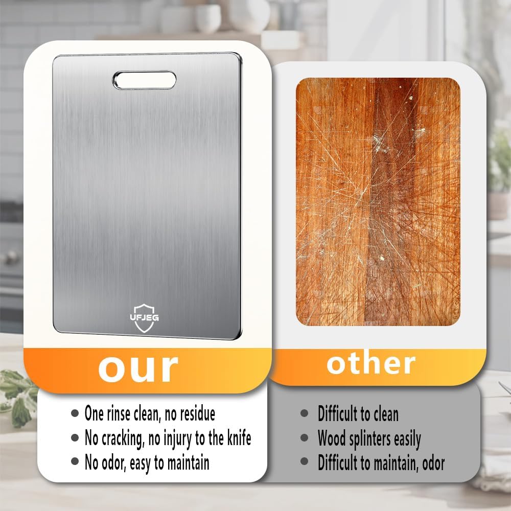 UFJEG Titanium Cutting Board, 3 PCS Titanium Cutting Boards for Kitchen, Non Toxic, Double-Sided Food Grade Chopping Board for Outdoor Camping(15.6" x 11", 13" x 9.3", 11.8" x 7.8")