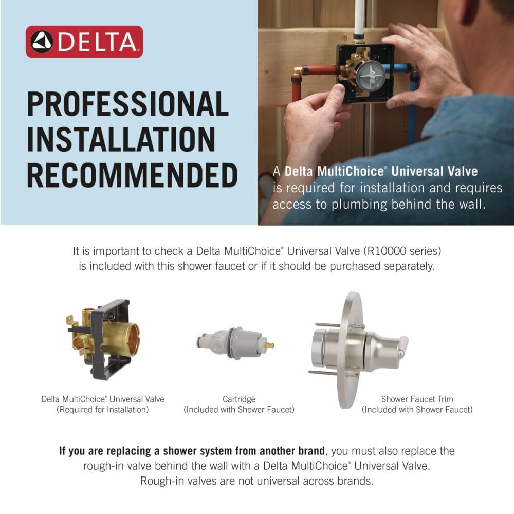 Delta Nicoli 14 Series Brushed Gold Bathtub Shower Faucet Set with Handheld Shower Head, Valve Trim Kit, Champagne Bronze 144749-CZ-HS (Valve Included)