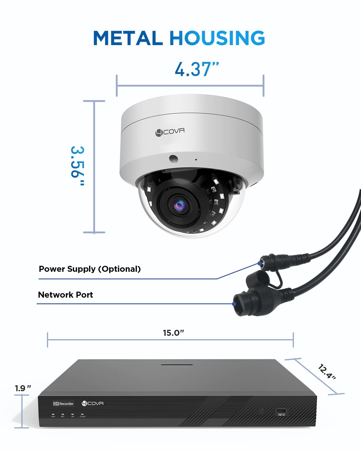 4COVR 16 Channel PoE Security Camera System AI Human/Vehicle Detection, 12Pcs IK10 Vandal-Proof 5MP Wired Commercial Dome IP Camera IP67, 16CH 4K NVR 4TB, Business Surveillance Outdoor, LY54AX5M1612