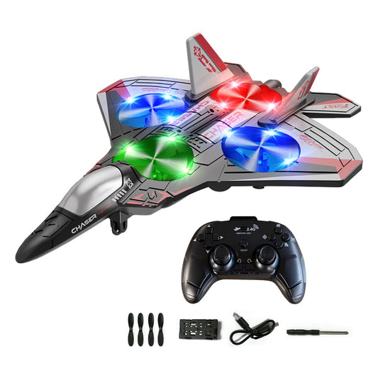 2.4GHz Wireless RC Plane | RC Airplane for Kids, Adults & Beginners | Foam Remote Control Airplane | Colorful LED Lights | Fighter Jet Glider with Auto Return | Gifts for Children 6+ Years Old