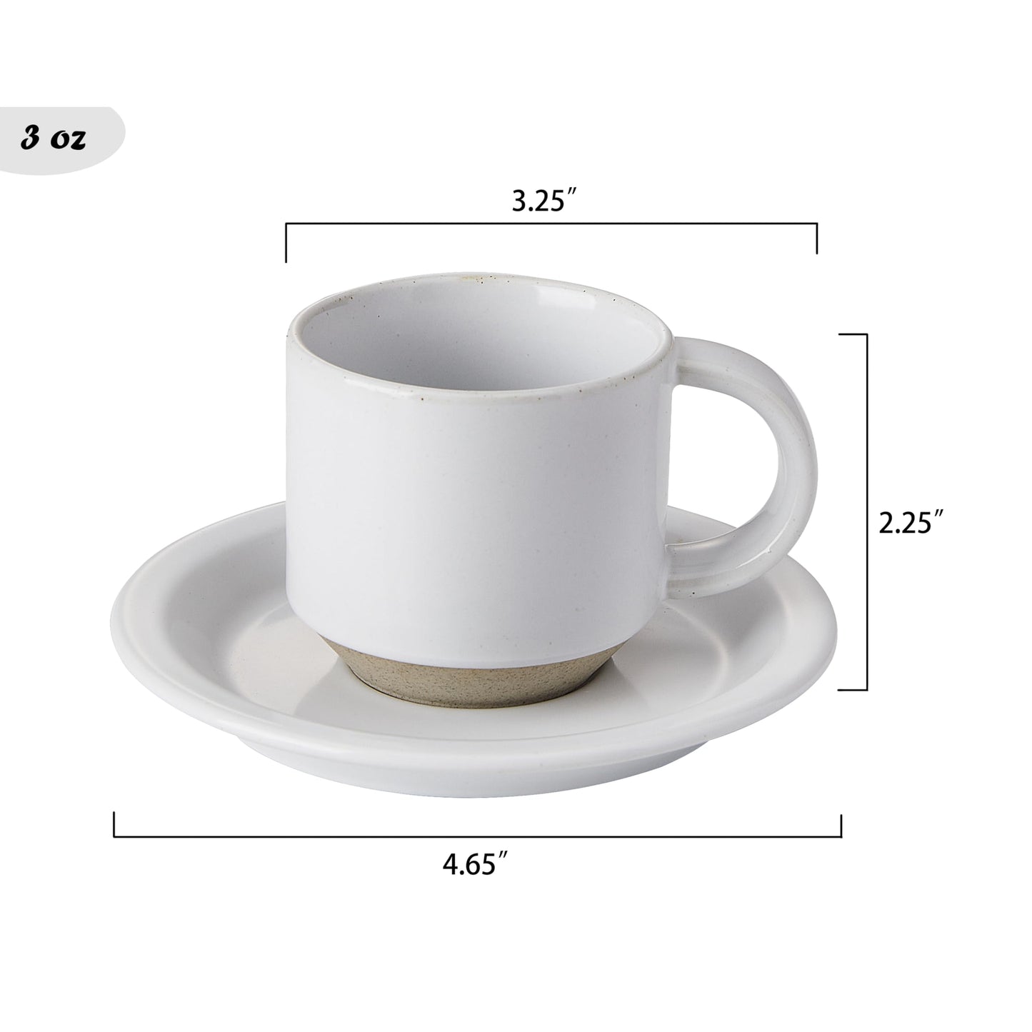 Giroflier Oak Espresso Cups Set of 4, 3 oz Demitasse Cups, Modern Style, Microwave & Dishwasher Safe (Snow)