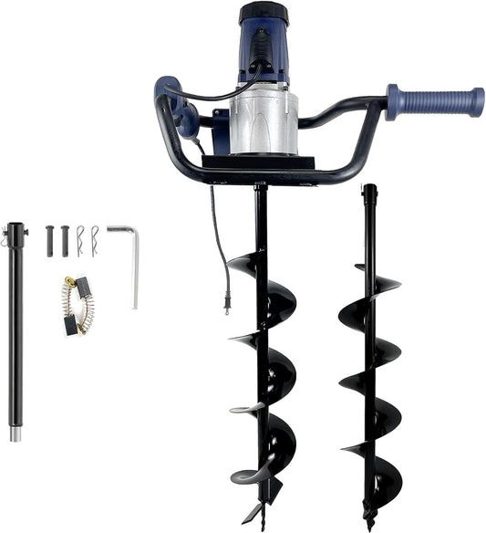 1500W Electric Post Hole Digger with 2 × 6-Inch Auger Bits – Heavy-Duty Earth Auger Drill for Fencing, Tree Planting, Gardening, Blue