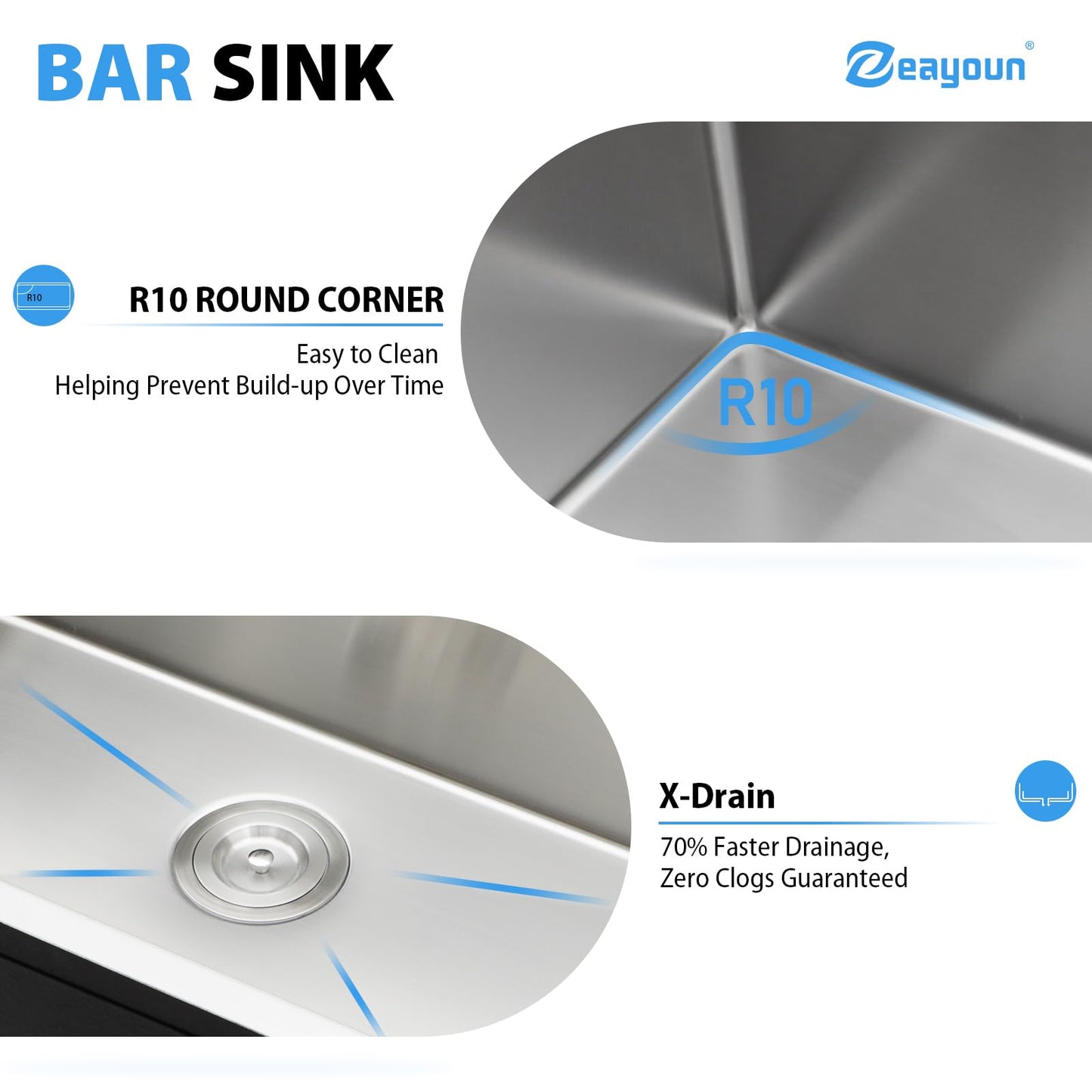 Zeayoun 15 Inch Undermount Bar Sink 15 x 15 Kitchen Sink 304 Stainless Steel Single Bowl Under Counter Sink for Outdoor, RV, 15x15x9