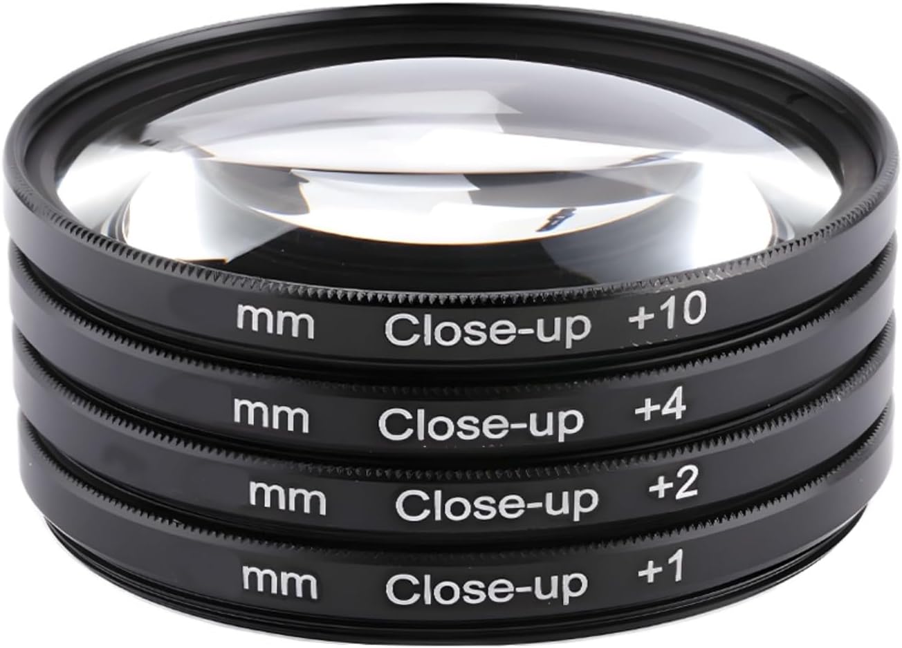 YOFOTIXAUU 55mm 4 (+1 +2 +4 +10) Set, (55mm) Close-Up Lens Filters Kit Pieces Macro Filter Lens Cap & Cleaning Cloth