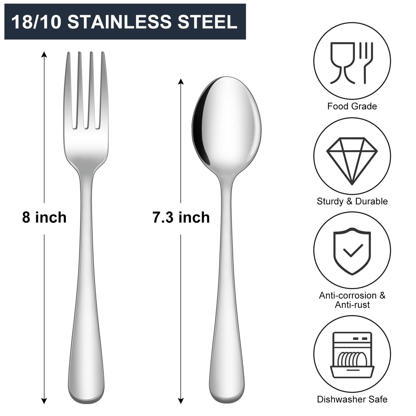 Hiware 24-piece Forks and Spoons Silverware Set, Food Grade Stainless Steel Flatware Cutlery Set for Home, Kitchen and Restaurant, Mirror Polished, Dishwasher Safe