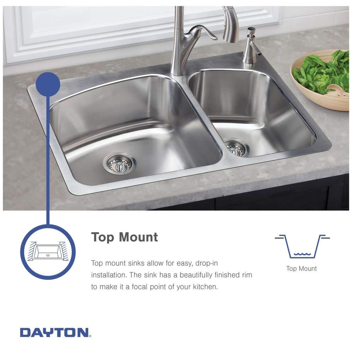 Elkay DSE233194 Dayton Equal Double Bowl Drop-in Stainless Steel Sink,33 x 19