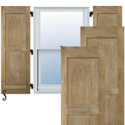 15"W x 48"H Americraft Two Equal Raised Panel Exterior Real Wood Shutters (Per Pair), Unfinished