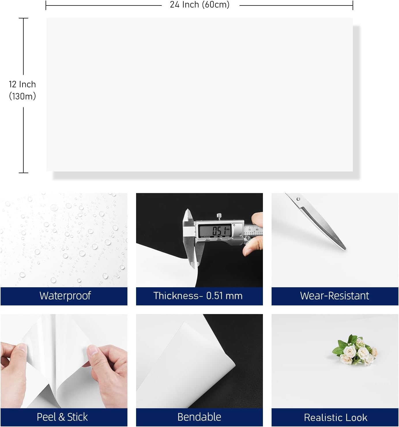 FunStick 12"x24" 15 Pcs Peel and Stick Floor Tile Waterproof White Vinyl Plank Flooring Tiles Peel and Stick Flooring for Bathroom Sticky Tiles for Floor Kitchen RV White Laminate Flooring Walls