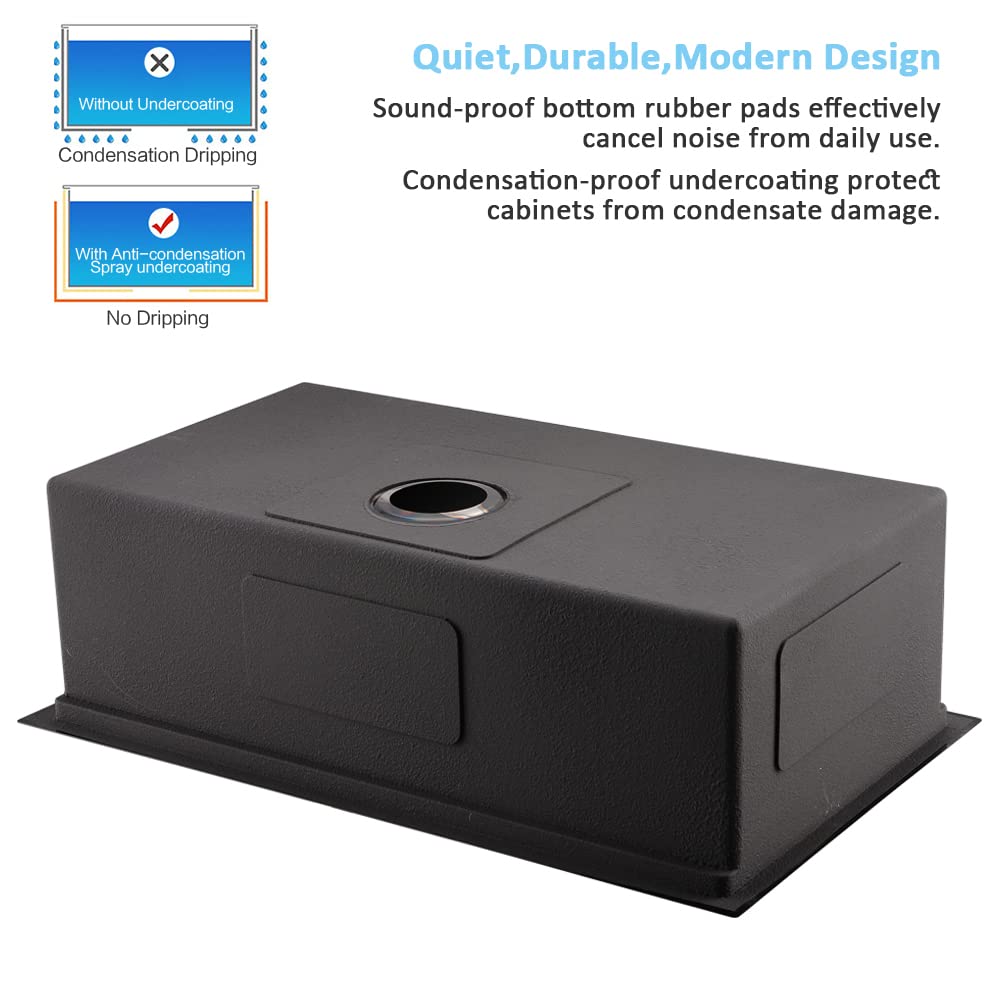 33 Inch Black Undermount Kitchen Sink Workstation-Bokaiya 33x19 Kitchen Sink Undermount Black Stainless Steel 16 Gauge 10" Deep Single Bowl Kitchen Sinks with Cutting Board