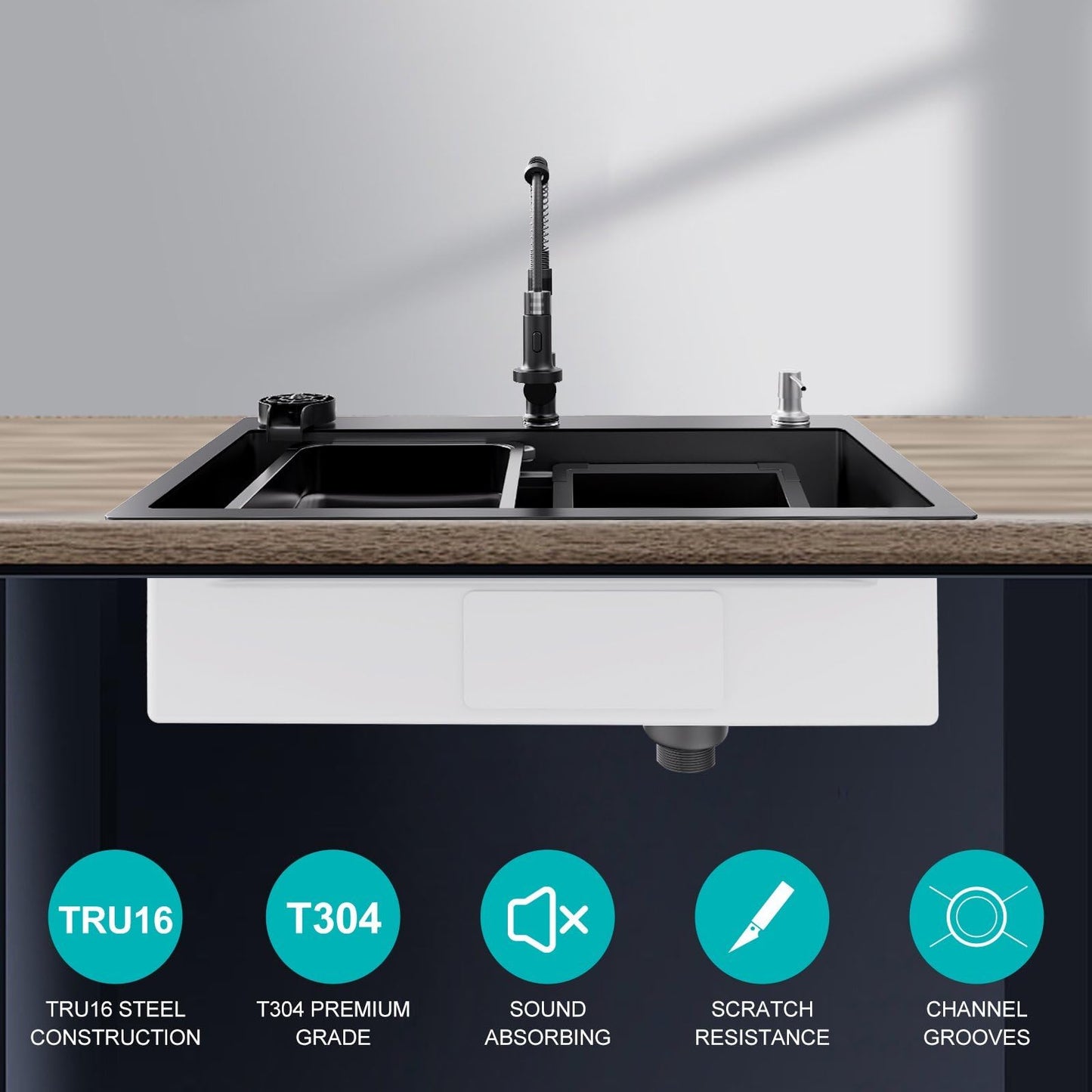 30 x 18 inch Kitchen Sink, Single Bowl Stainless Steel Sink Multifunctional Drop In Sink with Pull-Down Faucet and Multiple Accessories (30 * 18 inch)