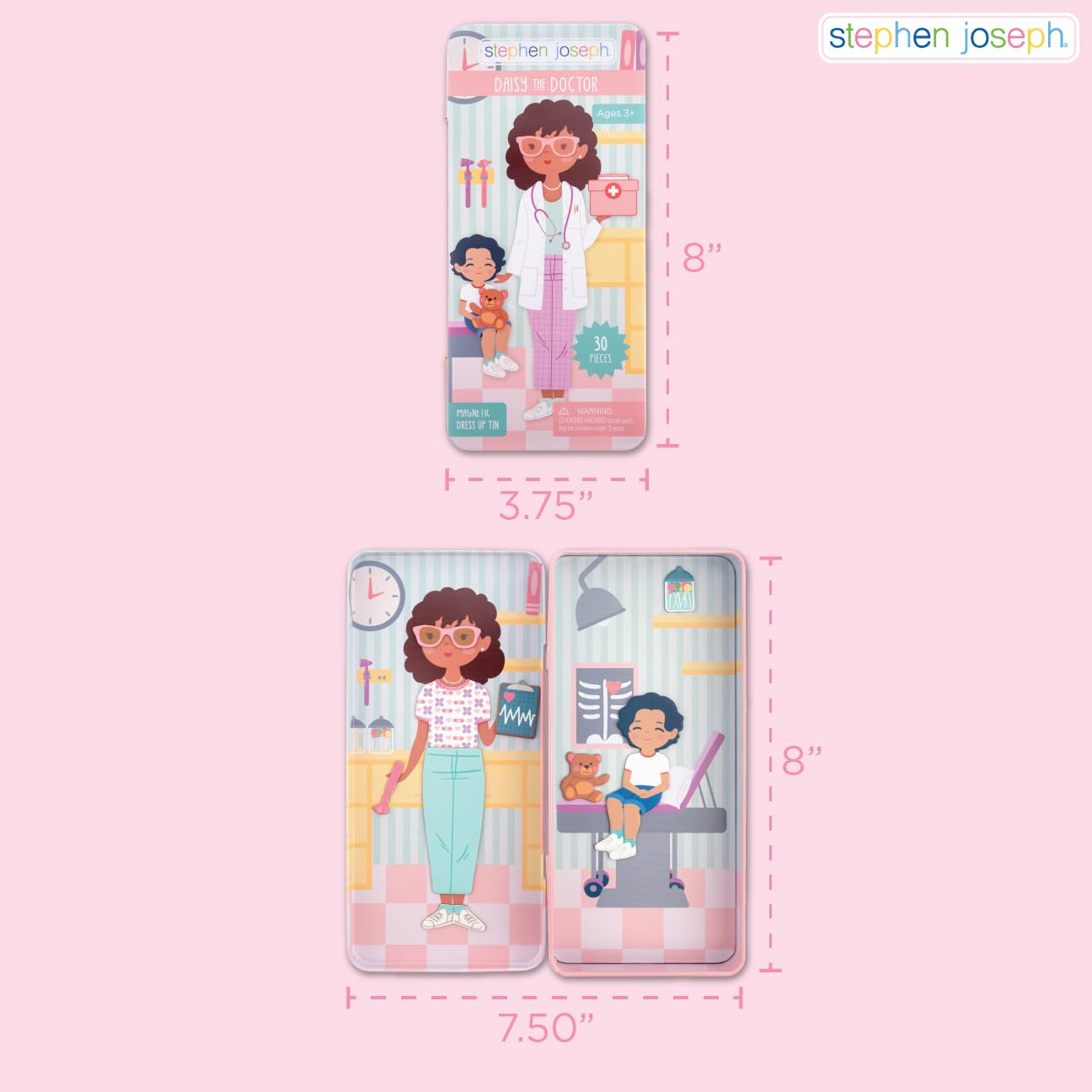 Stephen Joseph, Tall Travel Tin Magnetic Dress Up Playset for Kids - Portable Dress Up Toy with Carrying Case with 3 Magnet Sheets, Educational Pretend Play Activity