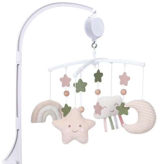 COTTONBEBE Crib Mobile 35 Lullaby Music, Cotton Baby Mobiles for Cribs & Pack N Play, Easy to Install, Stuffed Animals Hanging Toys Newborn Boys & Girls, Star Nursery Decor