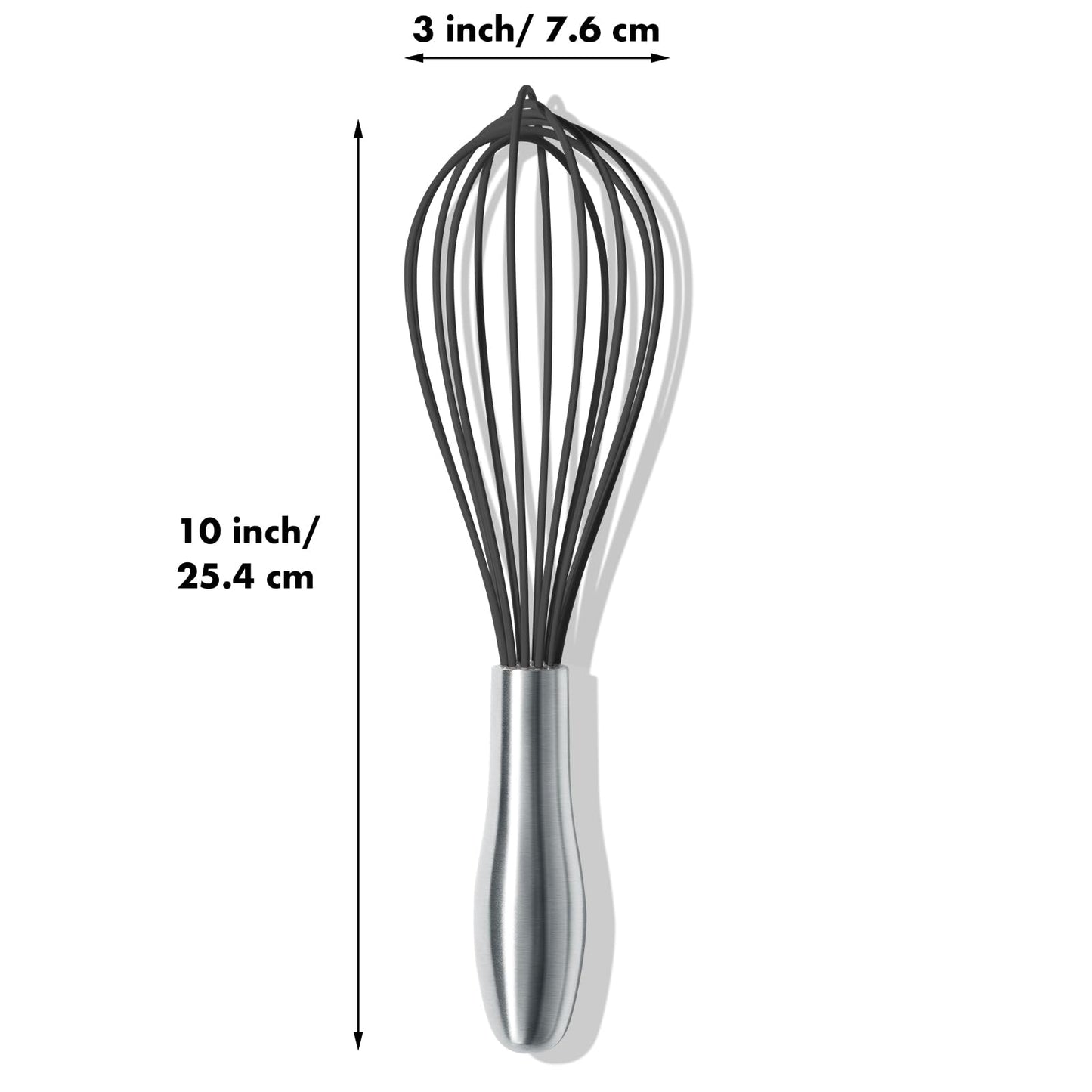 OYV 10-Inch Black Silicone Whisk, Heat Resistant 480°F Kitchen Whisk with Stainless Steel Ergonomic Handle, Non-Scratch for Nonstick Cookware, Dishwasher Safe, Perfect for Blending, Cooking & Beating