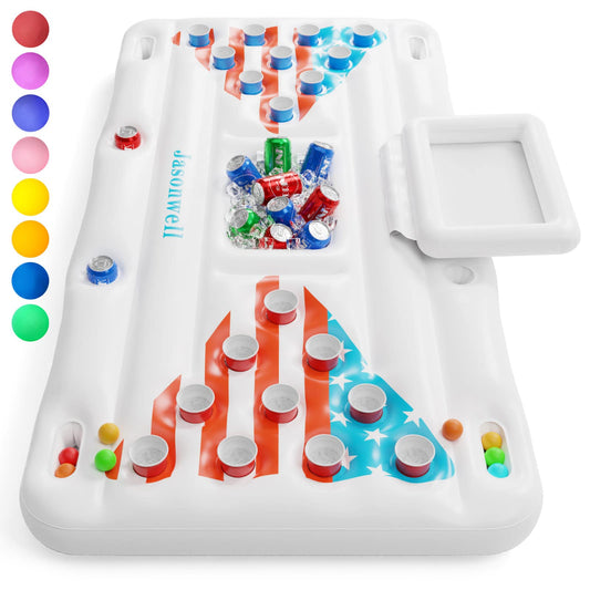 Jasonwell Pool Toys Games Floats - Adult Pool Pong Table Game Float with Cooler Cup Holders and 8 Balls Floating Pong Toss Party Games Water Toys Inflatable Lounge Raft Pools Accessories for Adults