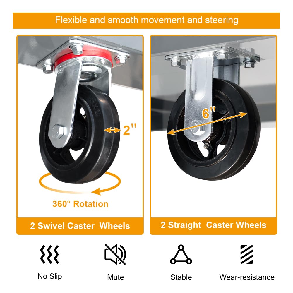 DMC-FPPS 24"x48" Heavy Duty Steel Platform Truck, 2200 lbs Load Capacity Flatbed Hand Truck, Flatbed Cart & Platform Cart with 6" Solid Rubber Casters for Warehouse & Material Handling