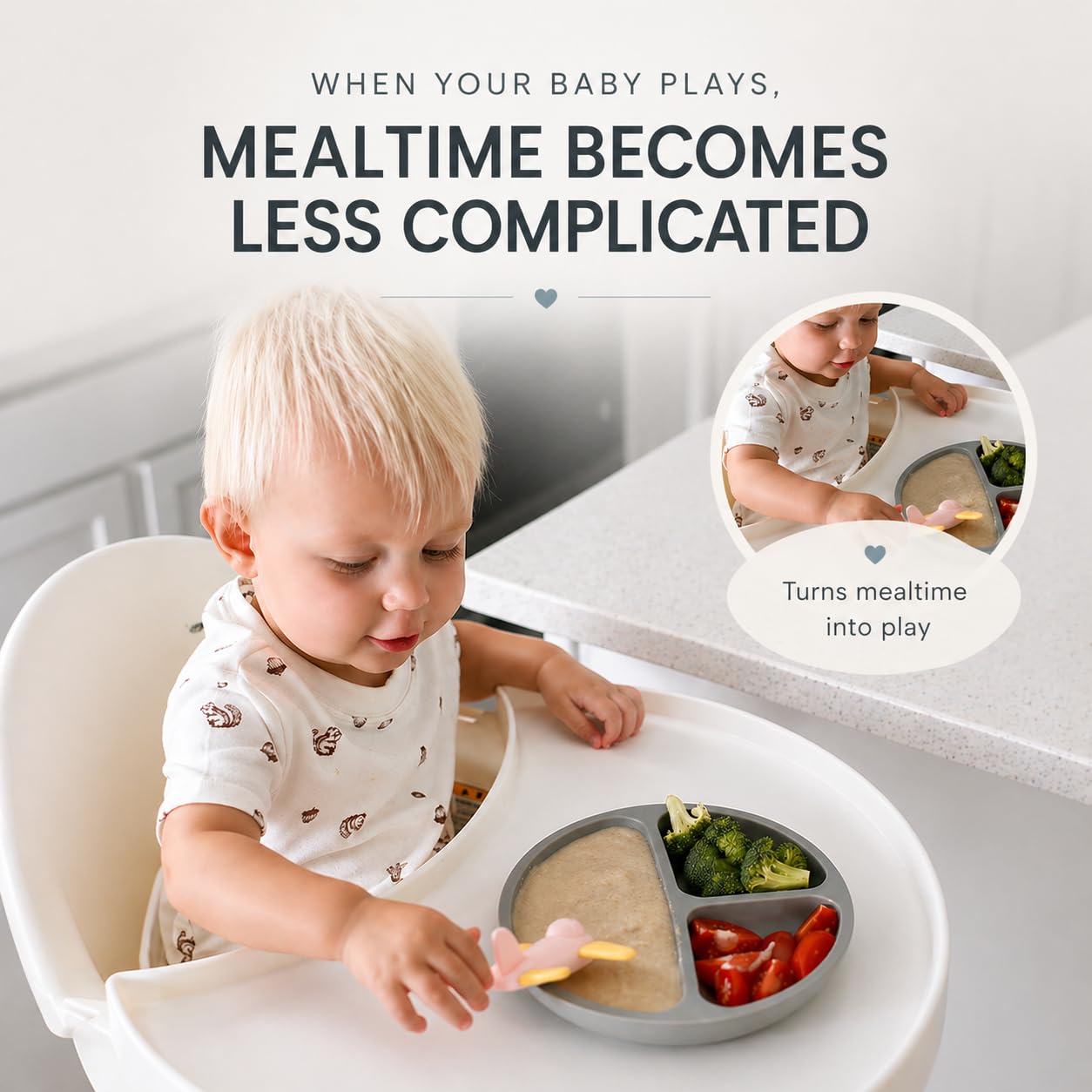 Babakal Baby Spoon & Plate Set - Airplane Self Feeding Spoon, Silicone BPA Free, Suction Divided Plate for Baby Led Weaning, 6-18 Months