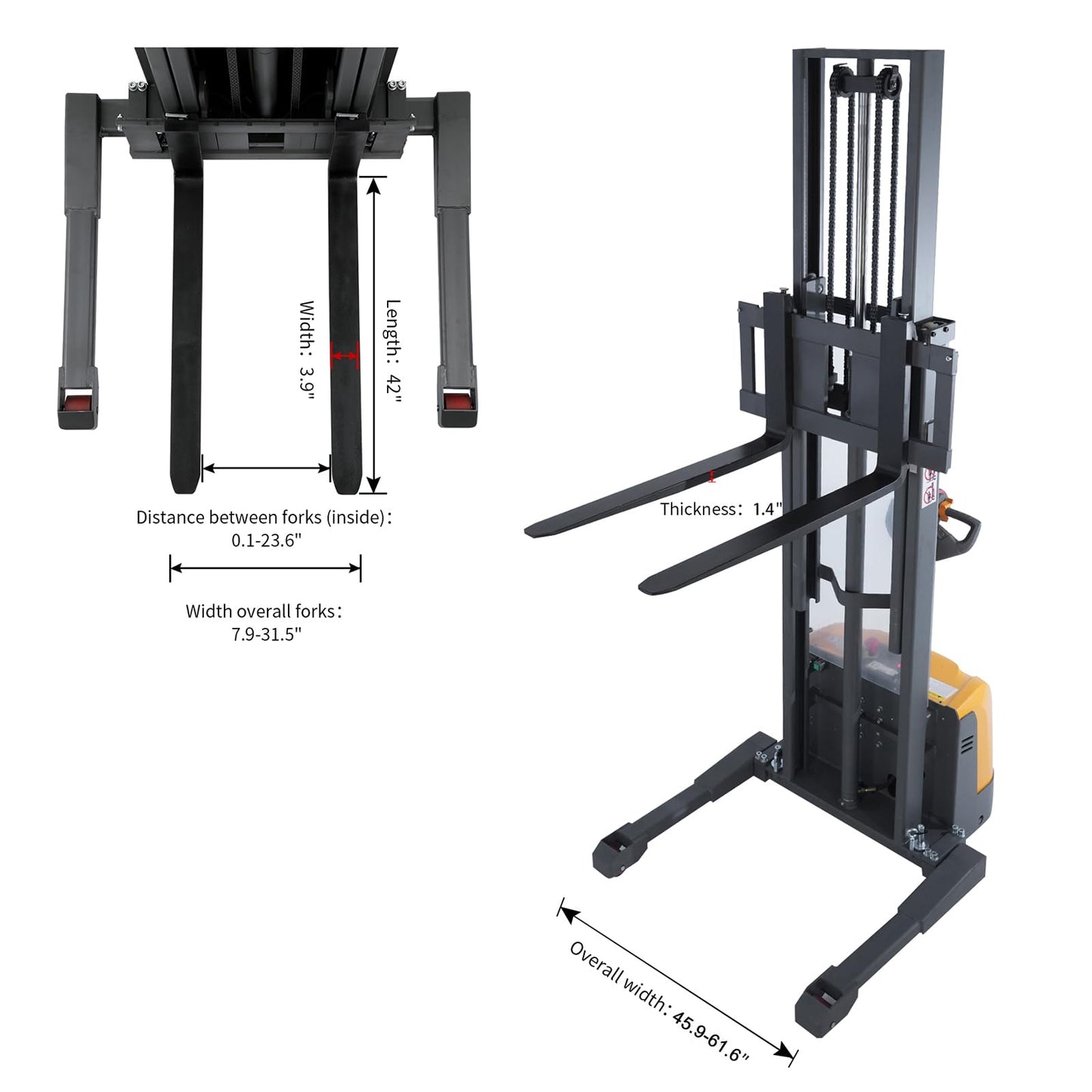 APOLLOLIFT Fully Powered Electric Stacker with Straddle Legs, 3300 lbs Capacity 138" Lift Height, Fully Electric Material Handling Lift Truck, with Adjustable Forks