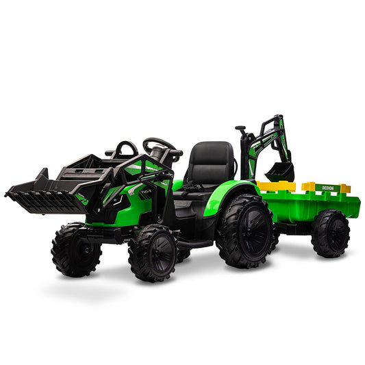 3-in-1 Ride on Tractor, 24v Ride on Car Toy Excavator & Bulldozer