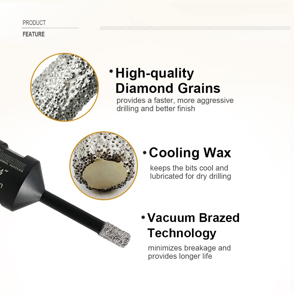 SHDIATOOL Diamond Drill Core Bits Set for Porcelain Hole Saw Cutter for Tile Marble Ceramic Granite Bricks Used for Angle Grinder Hand Drill Kit 5/8 inch-11 13pieces