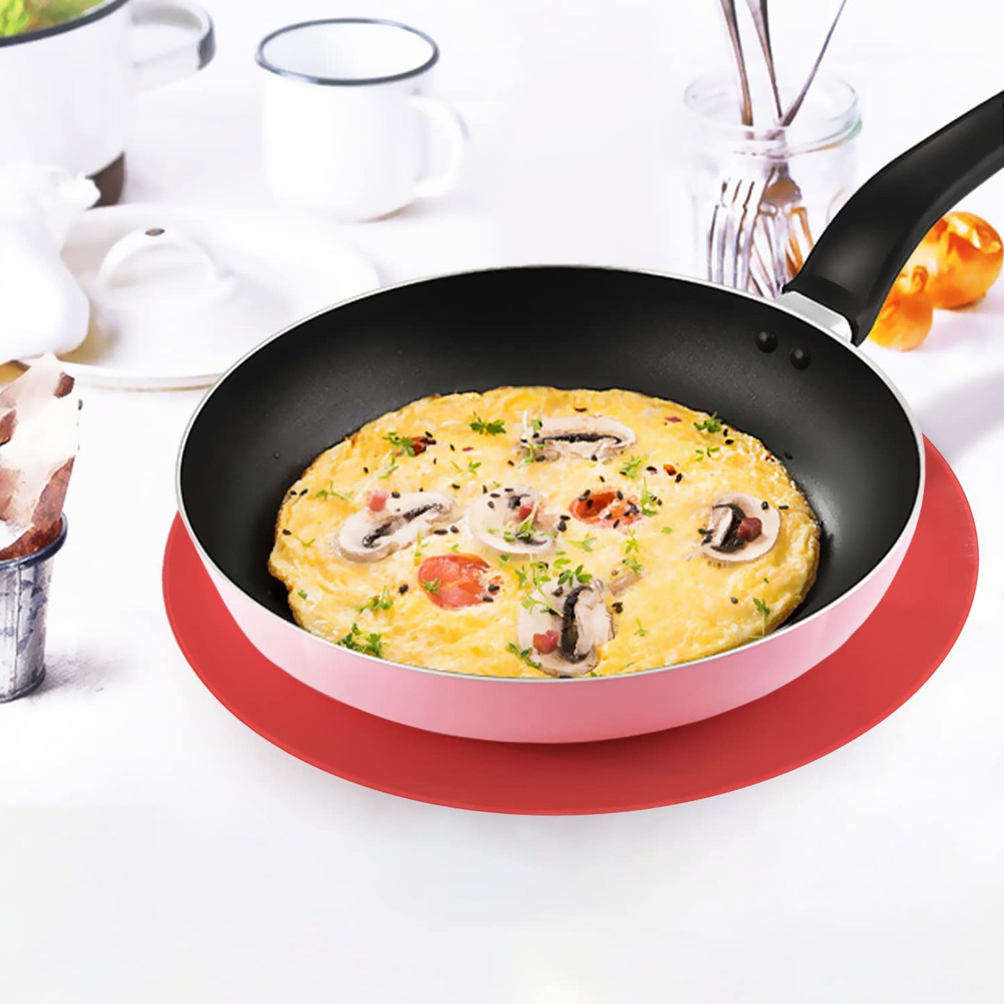 KooMall 12 10 8 Inch Multi-use Microwave Mat, Trivet, Pot Holders, Drying, Baking, Place Mat, Utensils Rest, Silicone Cover Pad for Hot Pot Pans Bowls Plates Dishes Kitchen Counter, Heat Resistant,Red