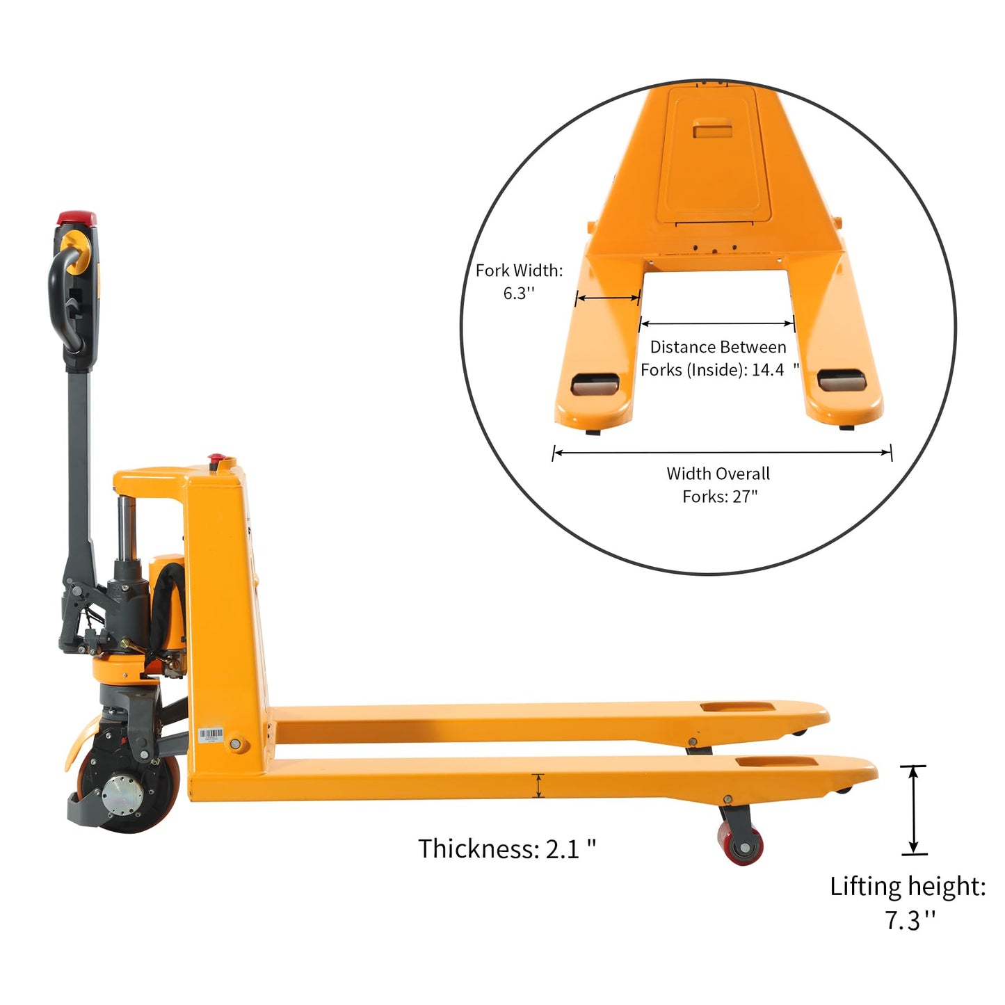 APOLLOLIFT Electric Pallet Jack Truck Powered Lithium Battery Classic Pallet Truck 3300Lbs Capacity 48" x27" Fork Length Multi-Function Handle with Extra Lithium Battery