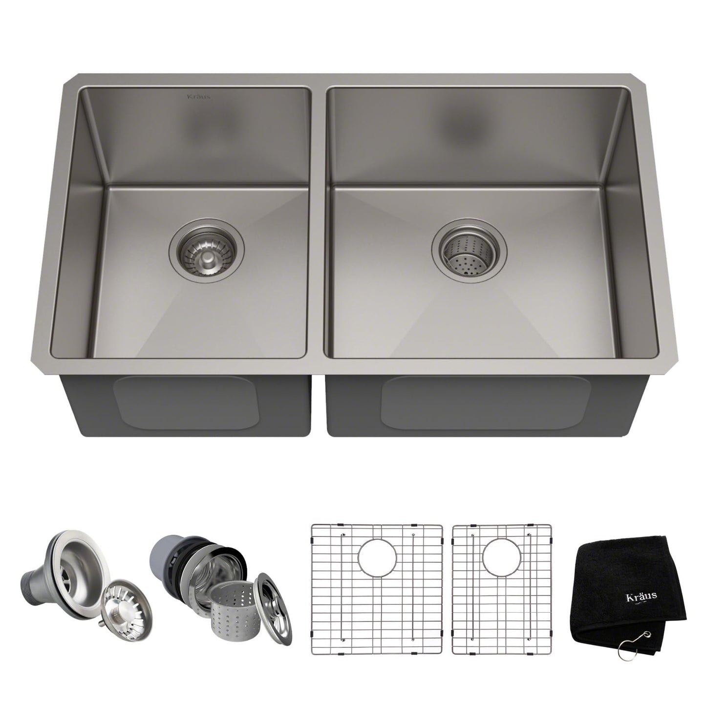 KRAUS Standart Pro 33 -inch Undermount 60/40 Double Bowl 16 Gauge Stainless Steel Kitchen Sink, KHU104-33