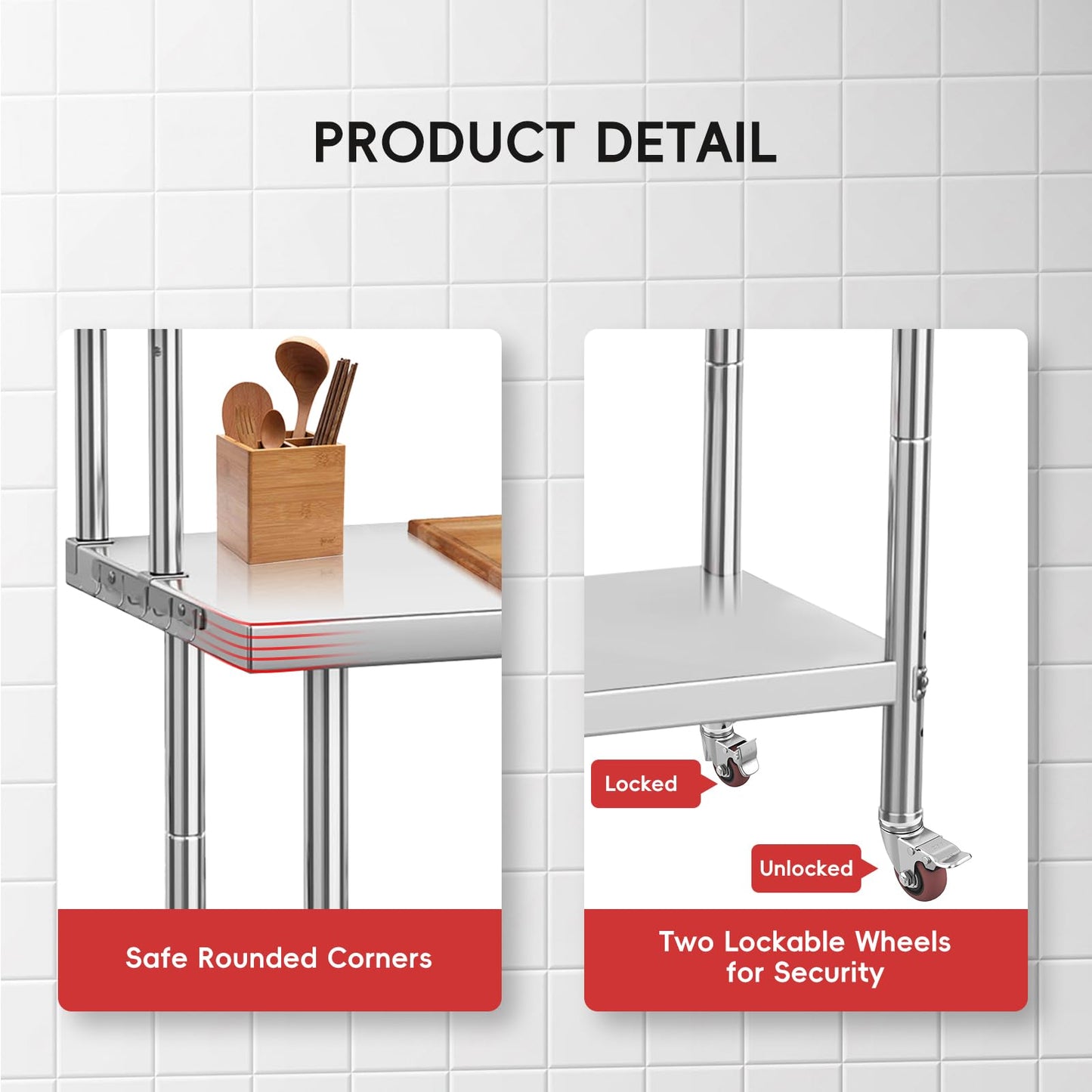GarveeTech Stainless Steel Table with Overshelves, 30 in X 24 in Commercial Work Tables with 30 in X 12 in Shelf, Metal Kitchen Prep Table_ Shelving Combo