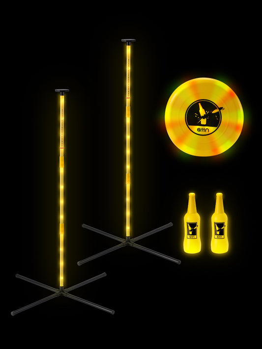 A11N SPORTS Light Up Bottle Bash Game Set, LED Toss Set with Color-Changing 10.5" Disc & 2 Glowing Poles, Indoor & Outdoor Night Game