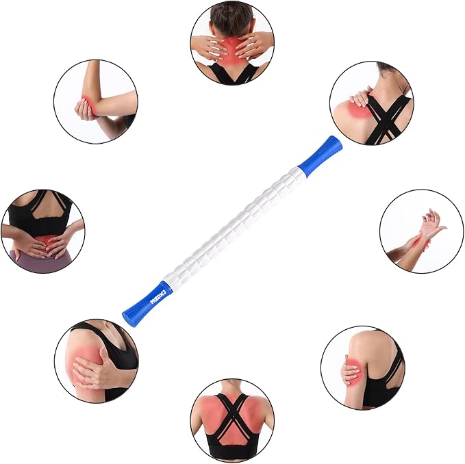 Muscle Roller, Massage Roller Stick for Athletes, Ideal for Relieving Muscle Soreness, Cramping and Tightness in Legs, Arms, Back and Calves (Blue White-24 inch)