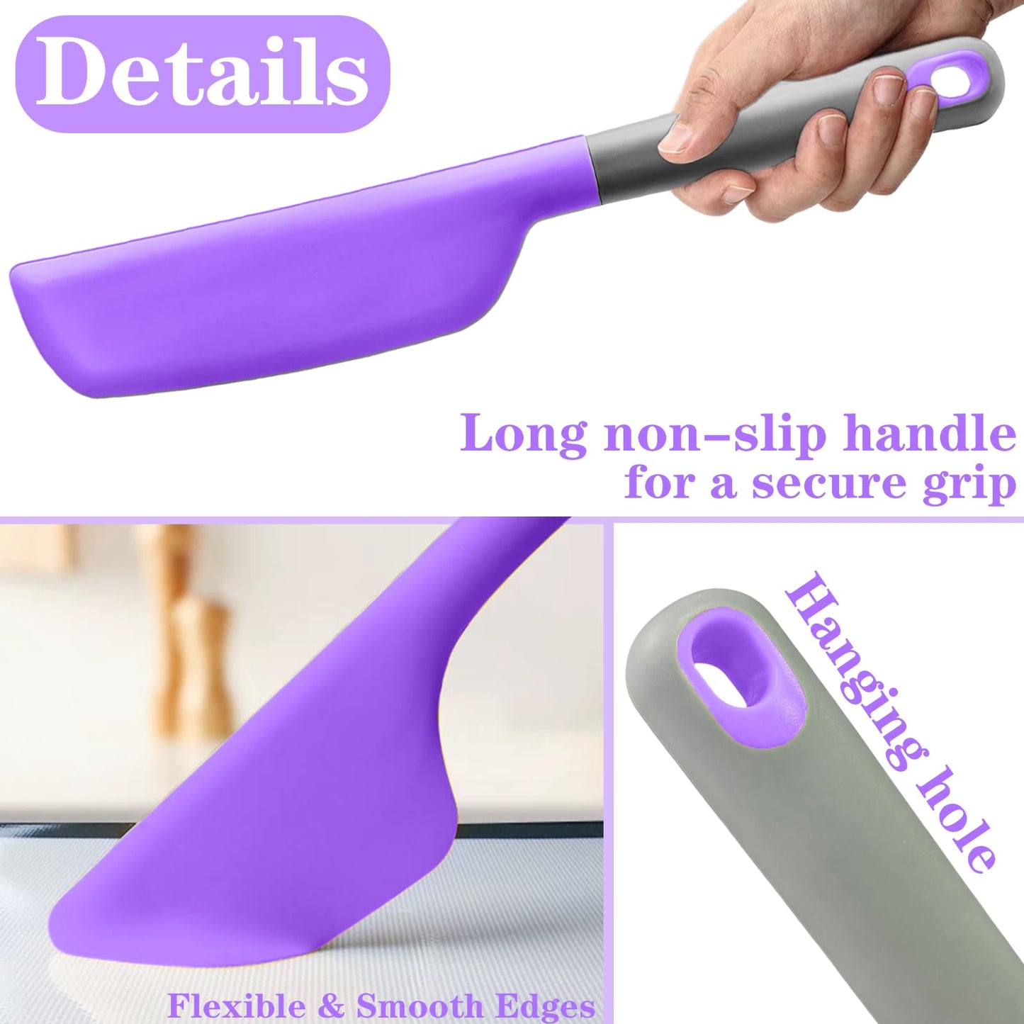 Wide Omelette Spatula, Silicone Spatula Flipper, Heat Resistant Omelette Turner for Kitchen Omelet Pancake Crepes, Purple