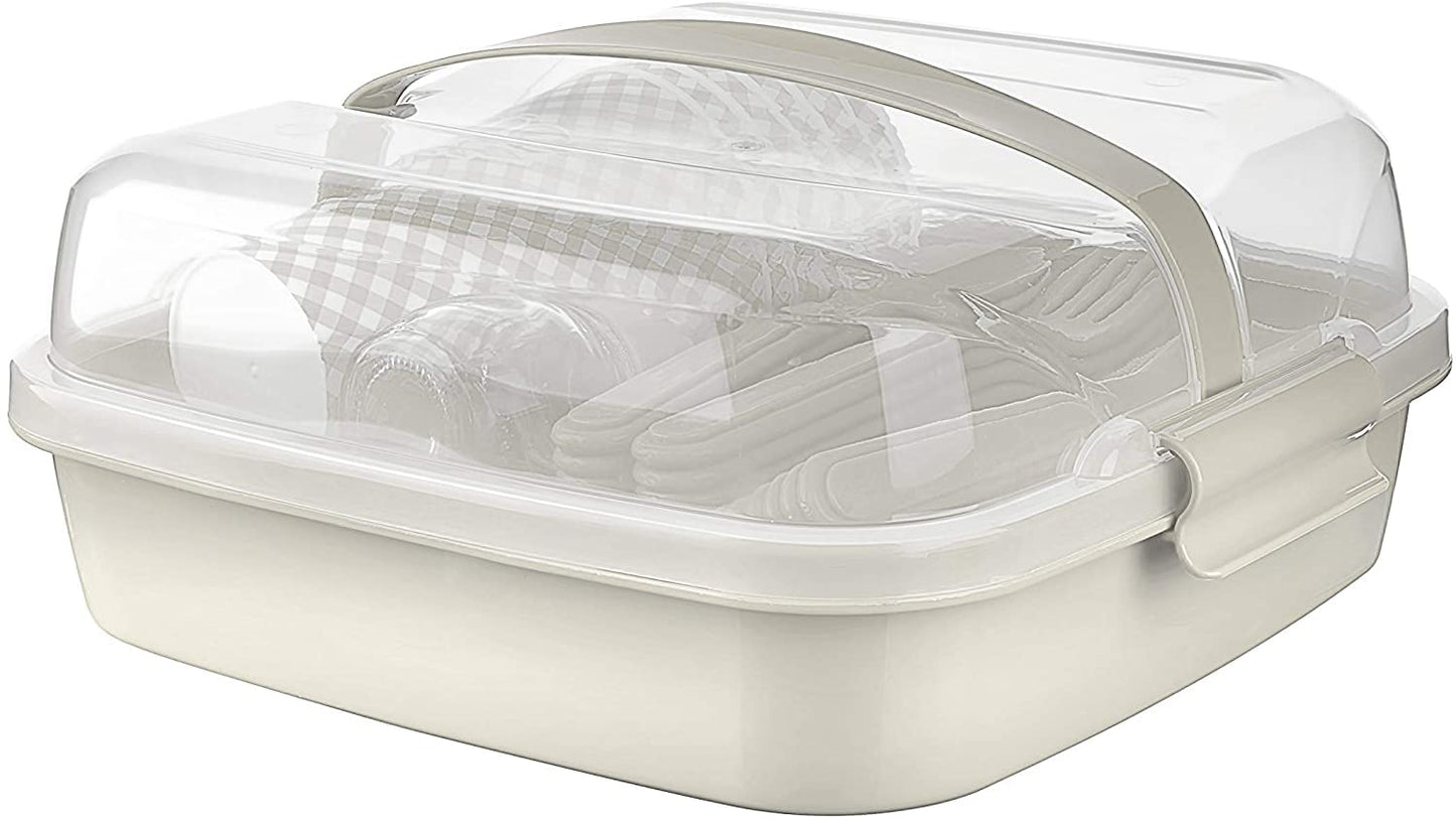 Tribello Camping Picnic Dishes Set with Case, 32 Plastic Reusable Cutlery - BPA Free, Microwave / Dishwasher Safe