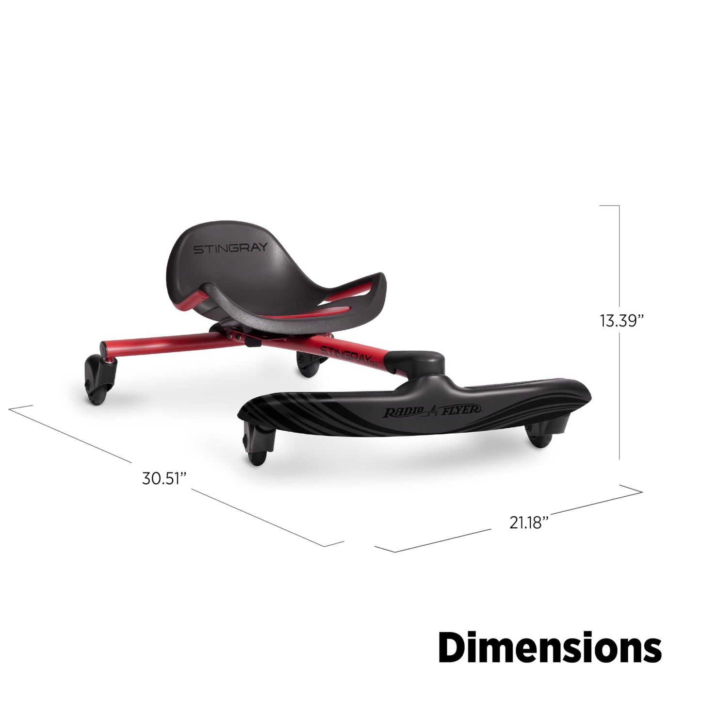 Radio Flyer Stingray Pro, for Ages 3-8, Hands Free, Foot Powered Ride On with 360-degree Caster Wheels, Adjustable Seat with Integrated Handles, Solid Steel Frame, Padded Seat, Kids Ride On Toys